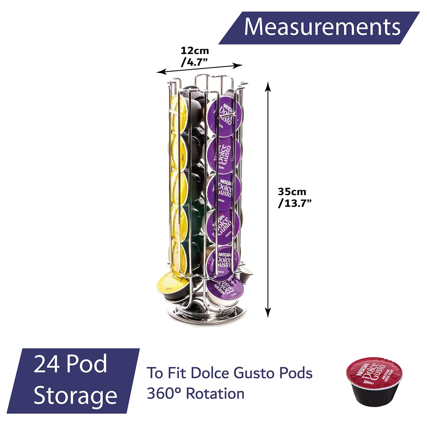 Home Treats Dolce Gusto Pod Holder, 24 Pod Coffee Capsule Stand, Revolving