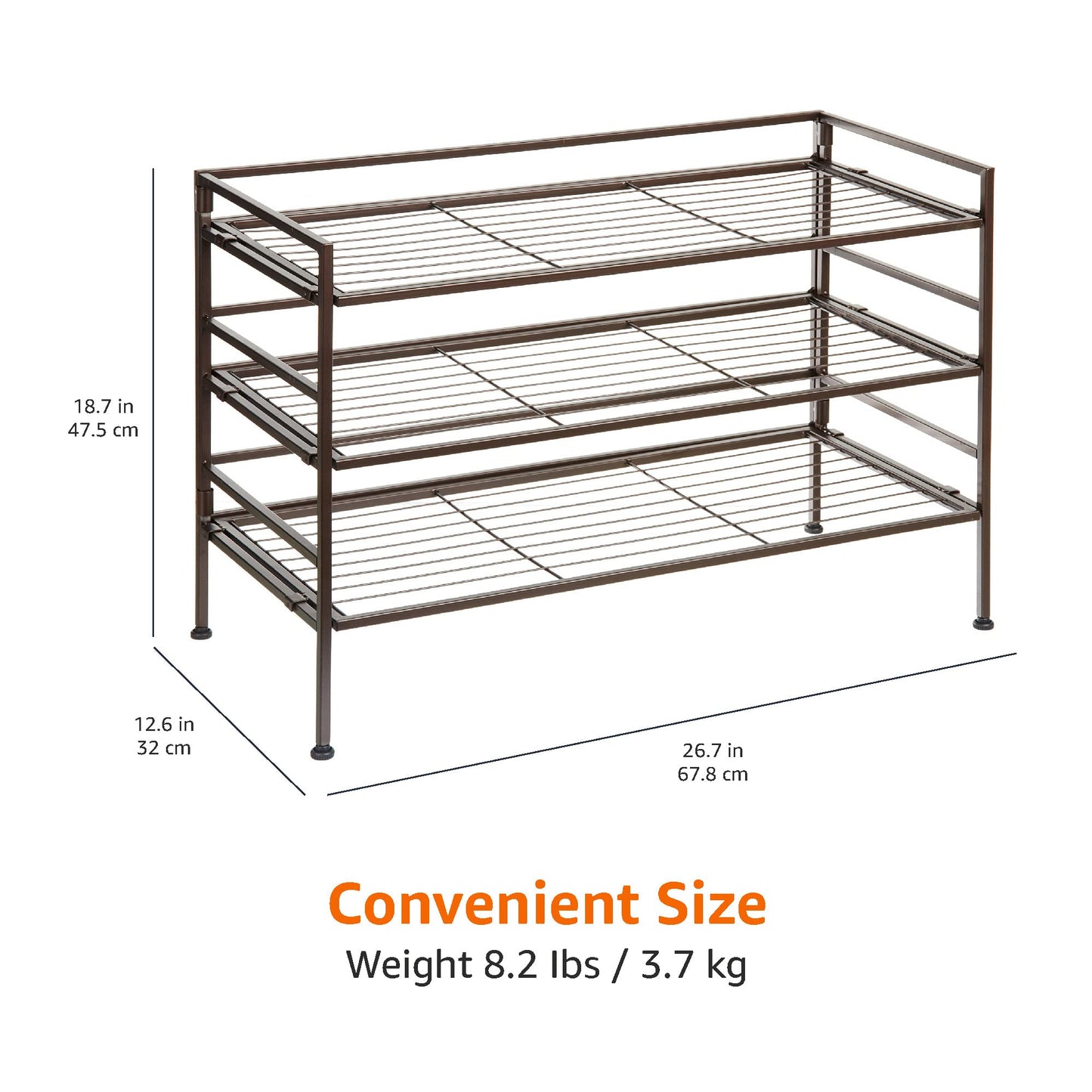 Amazon Basics 3-Tier Shoe Rack Organiser, Holds 9-Pair, Brown, 67.8 x 32 x 47.5cm (LxWxH)