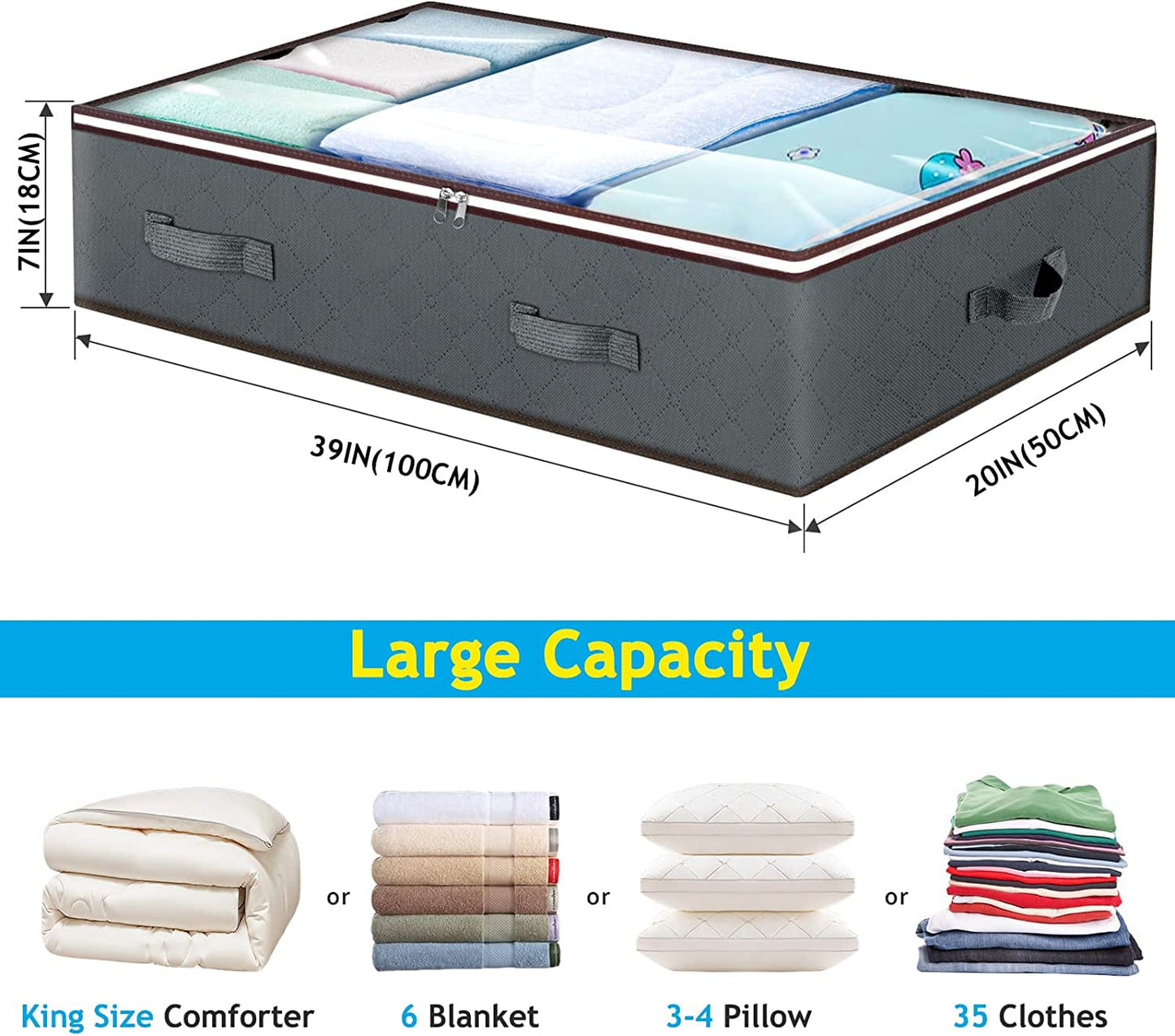 Budding Joy 6 Pack Underbed Storage Containers Organizer Large Capacity Underbed Clothes Storage Bins Organizer Bedroom Foldable Storage Bags with Clear Windows