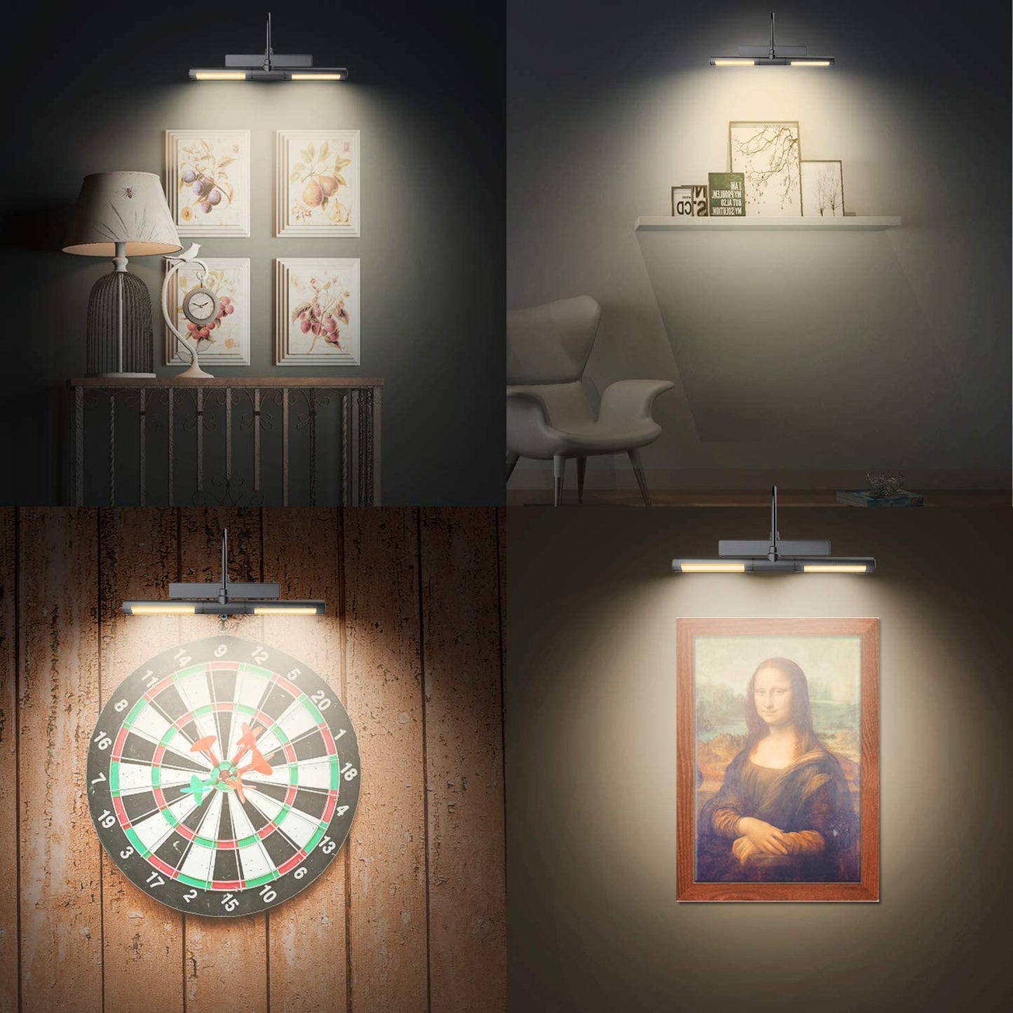 BIGLIGHT Picture Light with Remote Control,Wireless Battery Operated LED Wall Lights,13 Inches Rotatable Light Head with 3 Lighting Modes, Dimmable Display Picture Lights for Dartboard Pictures-Black Black