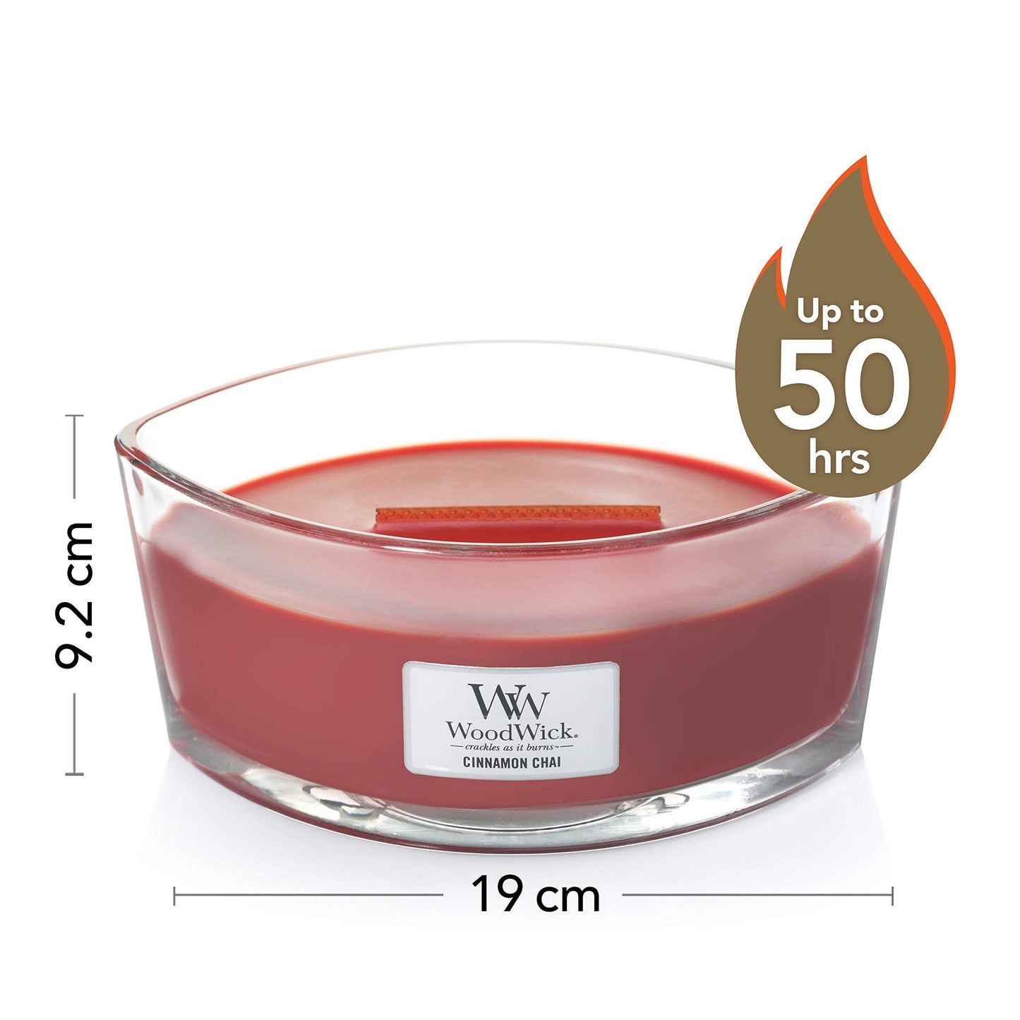 Woodwick Ellipse Scented Candle with Crackling Wick | Cinnamon Chai | Up to 50 Hours Burn Time Glass, Red