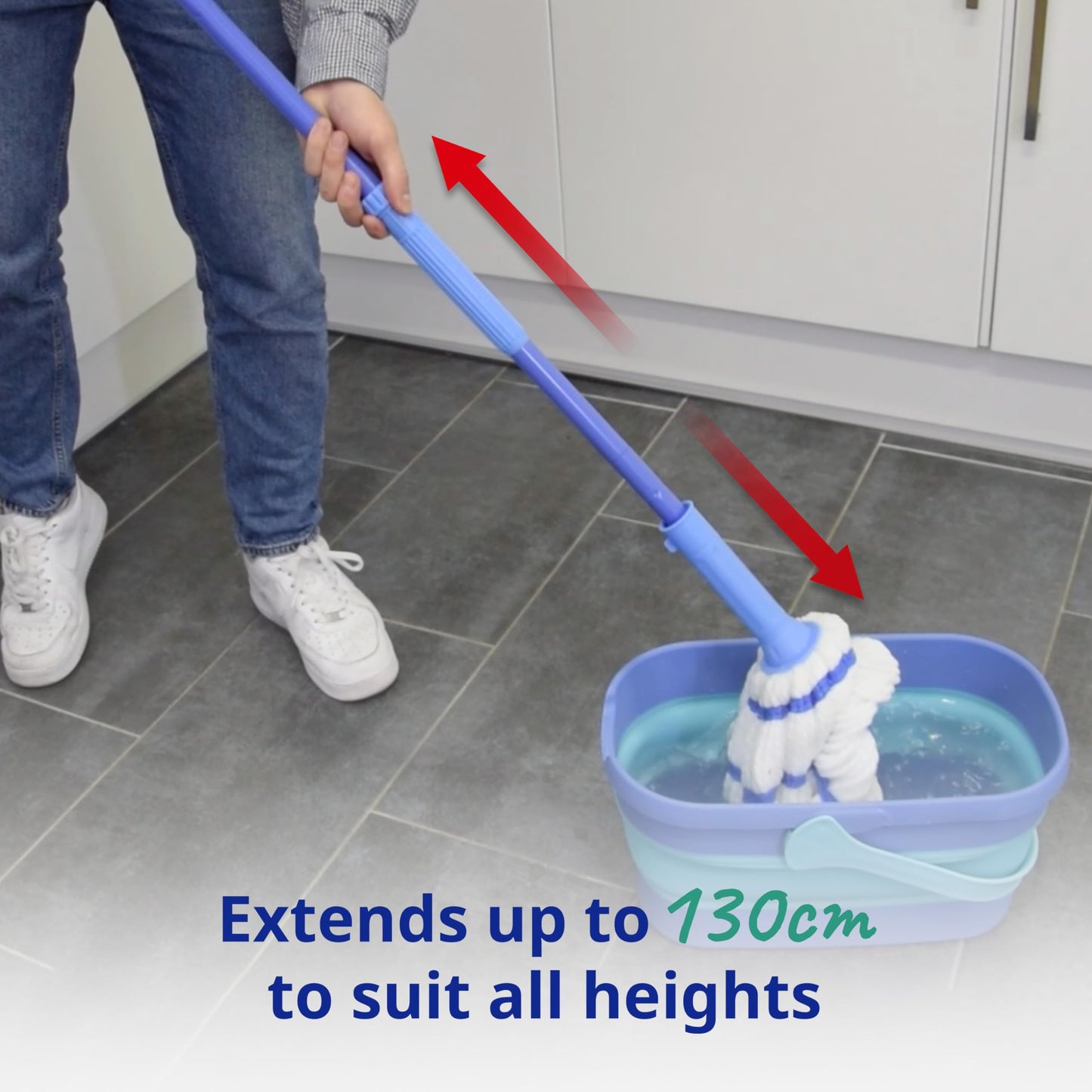 Spontex Twist Mop - Microfibre Mop with Built-In Self Wringing System - Non-Scratch Scourer Pad for Tough Stains - Cleans Laminate, Wood & Tile Flooring - Washable Mop Head