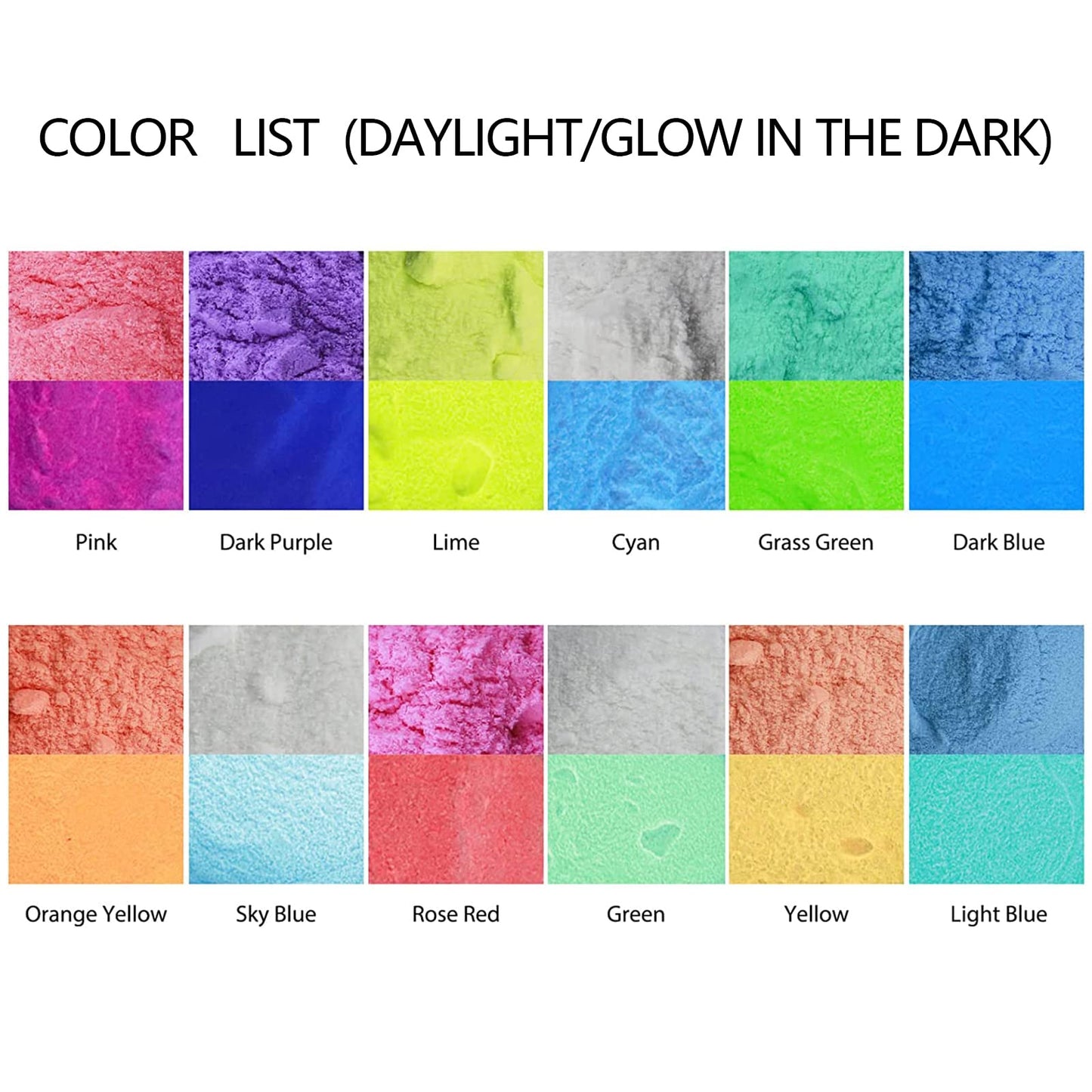 Glow in The Dark Powder 12 Colors Epoxy Resin Dye Luminous Pigment Powder Safe Long Lasting for Fine Art, DIY Nail Art, Epoxy Resin Colorant, Acrylic Paint, DIY Crafts and Theme Party, 0.7oz Each