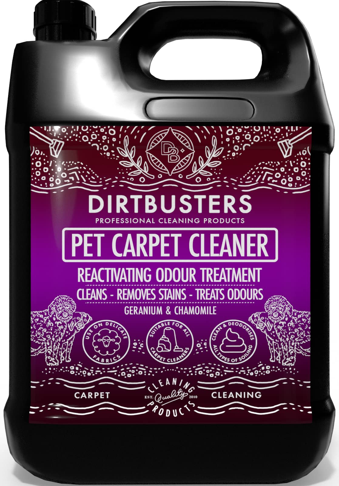 Dirtbusters Pet Carpet Cleaner Shampoo, Cleaning Solution For Odour, Urine & Stains, Geranium & Chamomile (5L) 1