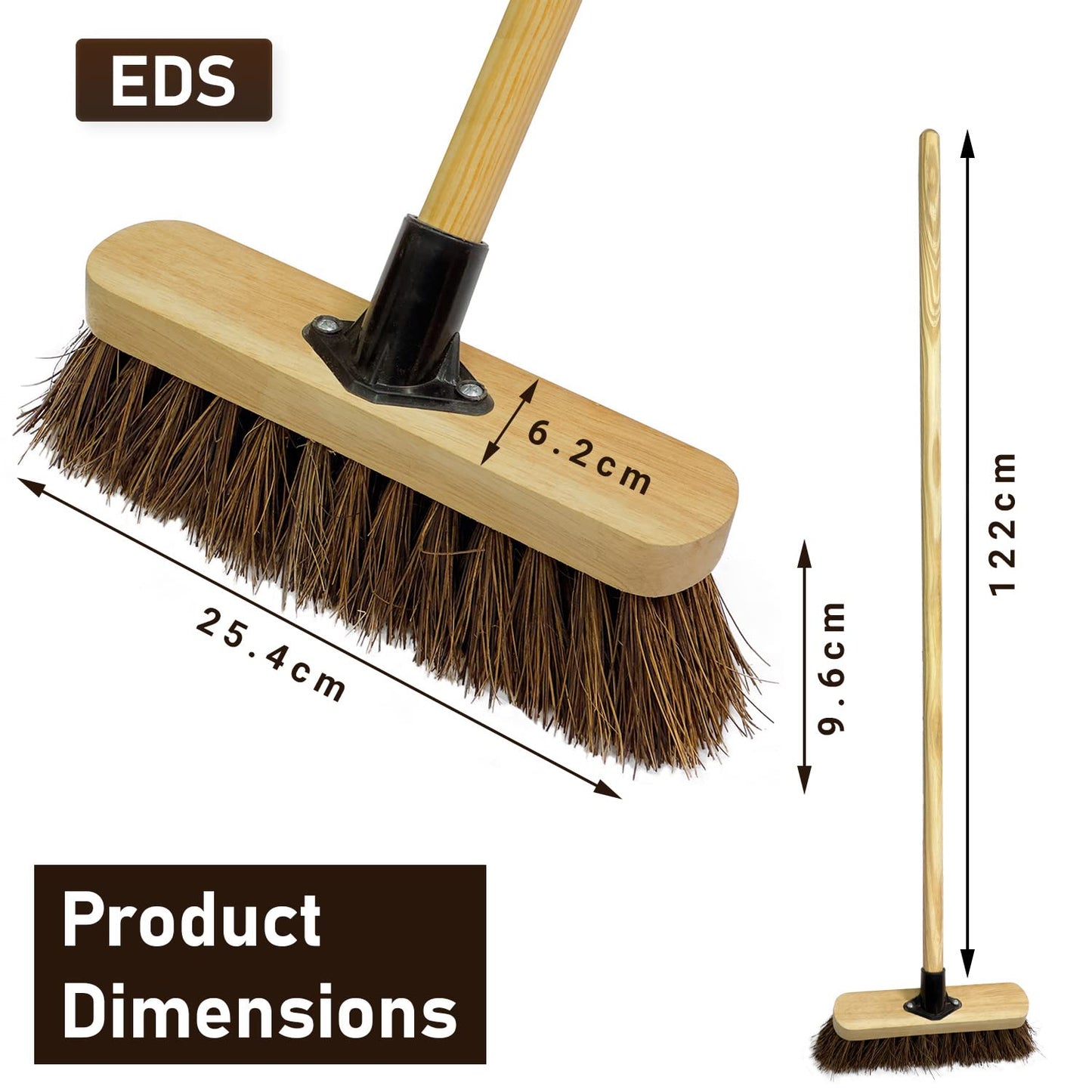 10” Garden Broom Outdoor with Wooden Handle Natural Stiff Bassine Hard Bristle Broom with Durable Support Bracket Yard Brush Heavy Duty Broom Outdoor Stiff Sweeping Yard Brush (Pack of 1) Stiff Natural Bassine Bristles Pack of 1