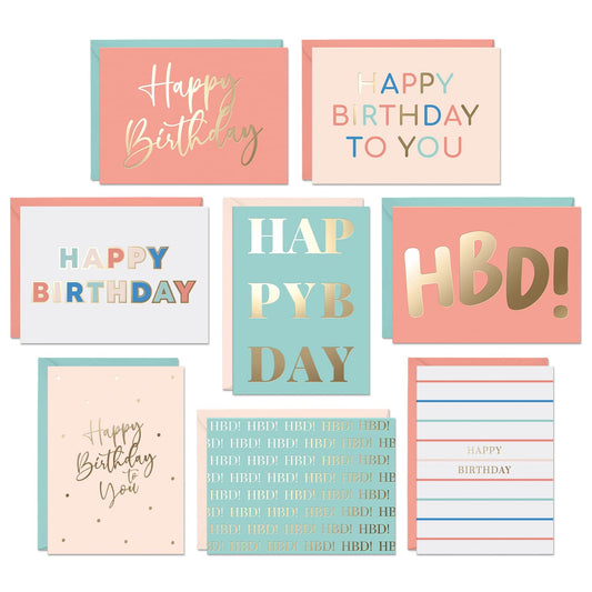 Set of 24 Gold Foil Bulk Birthday Cards Assortment – Bulk Happy Birthday Card with Envelopes Box Set – Assorted Blank Birthday Cards for Women, Men, and Kids in a Boxed Card Pack Set of 24