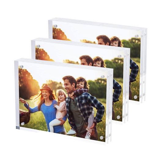 SimbaLux Magnetic Acrylic Picture Photo Frame 5x7 inches (3 Pack), Clear Glass Like, Double Sided Frameless Desktop Floating Display, Free Standing, Easy to Change 5" x 7" 3-Pack