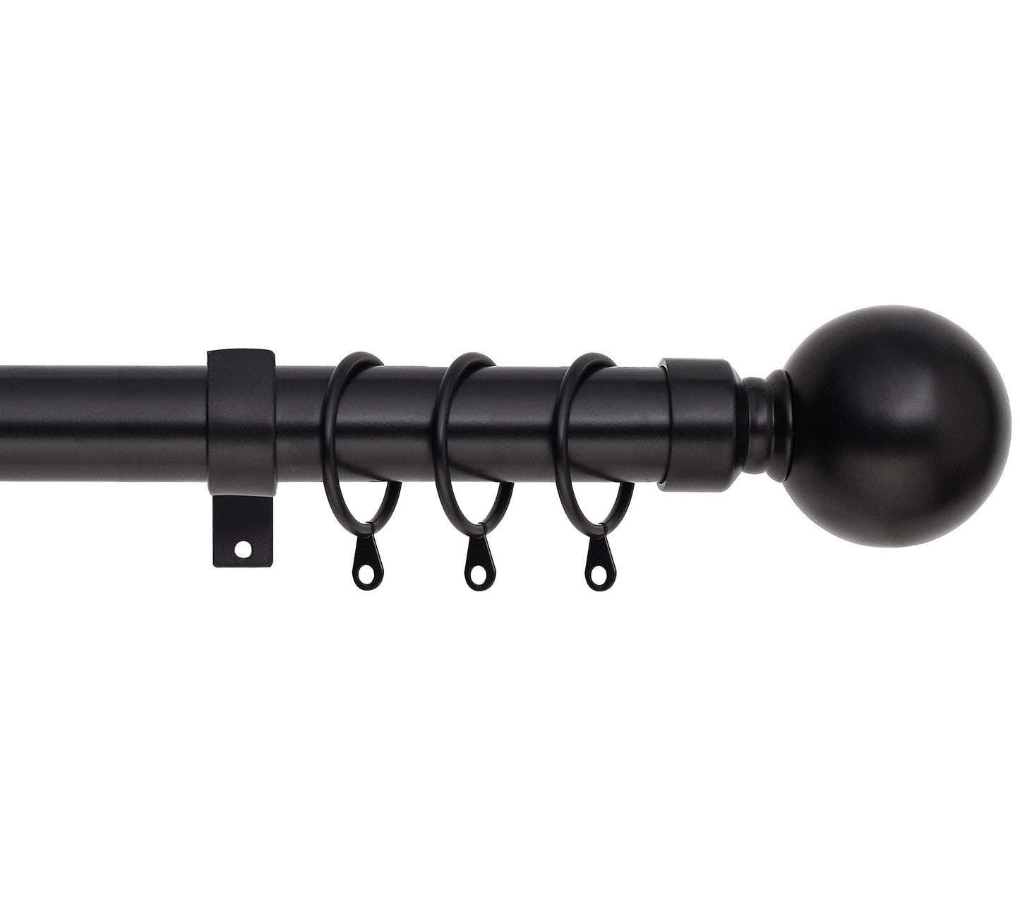 Plain Metal Ball Extendable Curtain Pole. Includes Pair Of Superior 60mm Size Finials, Rings, Brackets & Fittings Set. (Mat Black, 120cm - 210cm, 48 inch to 83 Inch) Mat Black