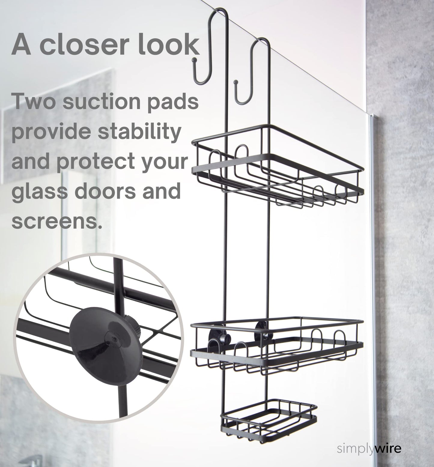 simplywire – Premium Shower Caddy - Hanging Bathroom Storage Shelves - Rust Resistant – Black