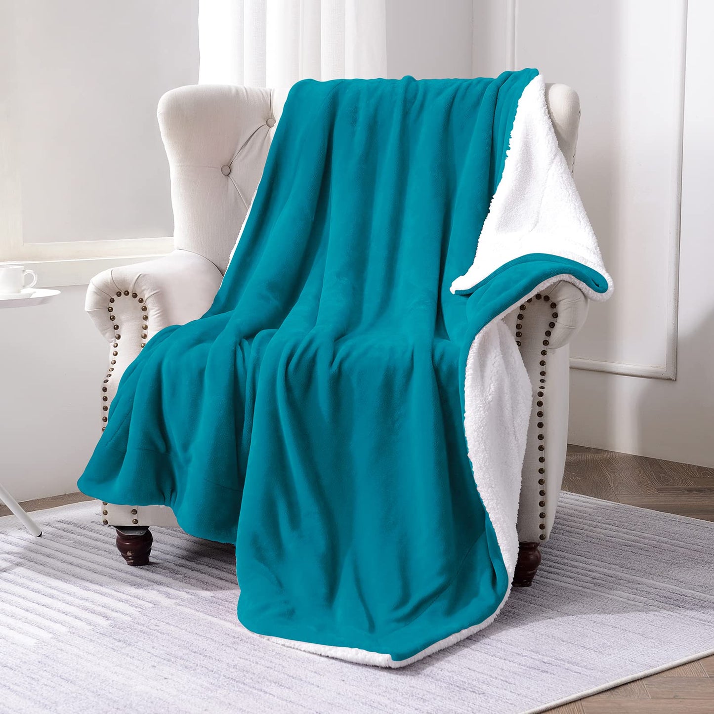 SOCHOW Sherpa Fleece Throw Blanket, Double-Sided Super Soft Luxurious Plush Blanket 150cm×200cm, Teal Green