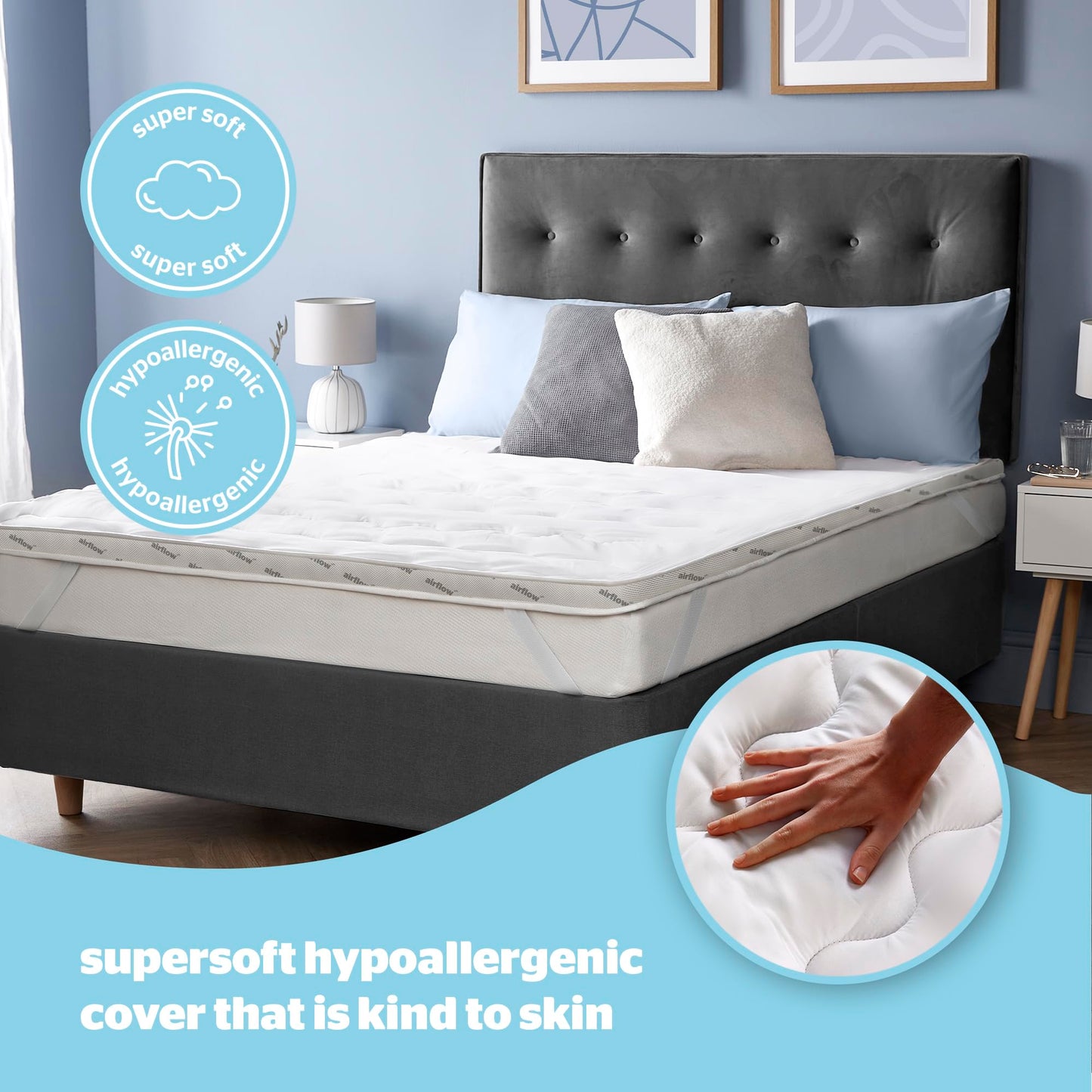 Silentnight Airflow Small Double Mattress Topper – Mattress Enhancer Pad with 5cm Thick Cushioning, Airflow Technology to Reinvent Your Mattress and Elasticated Straps – Small Double Standard