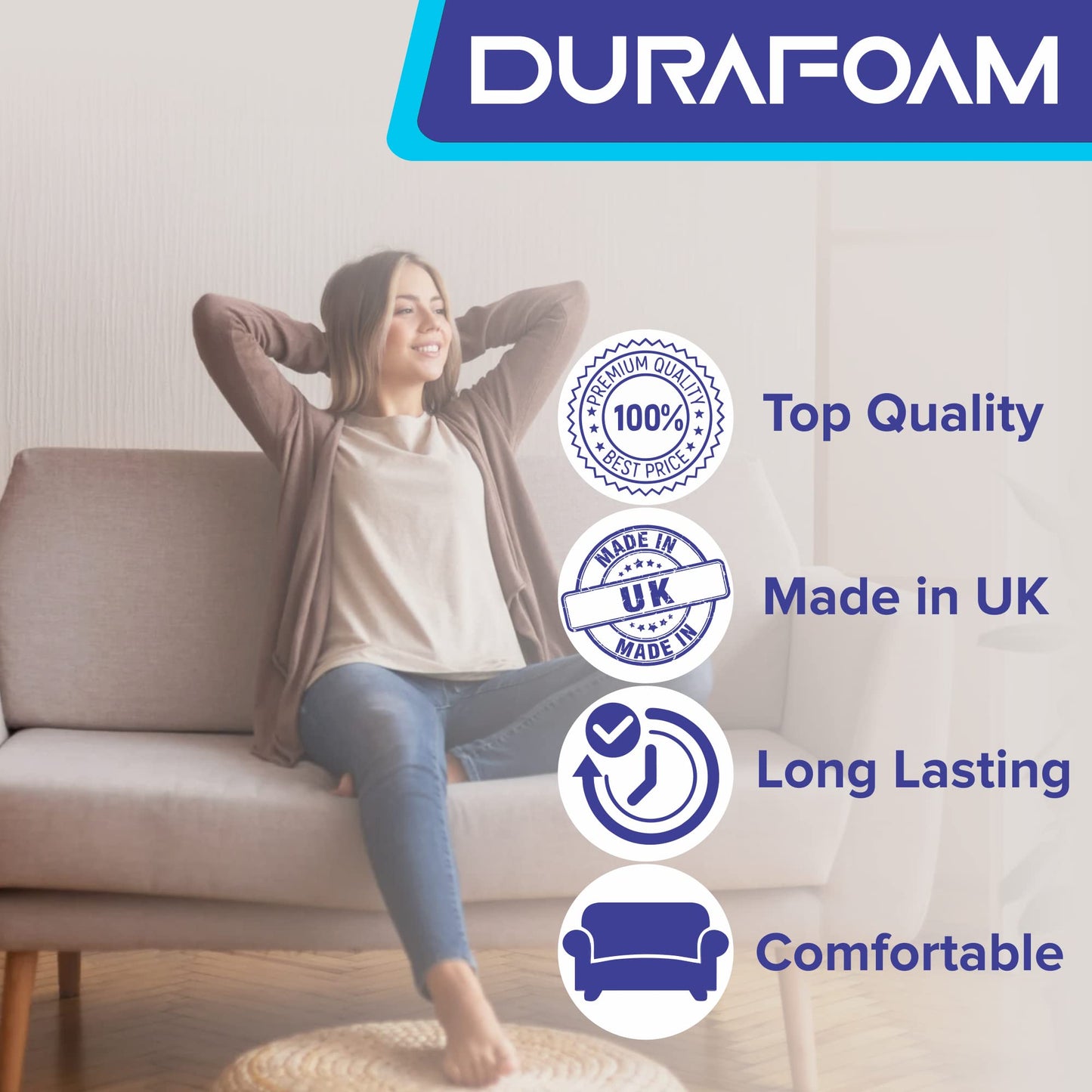 DURAFOAM High Density Blue Firm Foam Sheet For Upholstery, Cushions, Sofa, Beds, Seats, Campervans, Indoor/Outdoor Padding, DIY - DF190B - 80 x 20 x 1 inch (200 x 50 x 2.5cm) 80 x 20" (200 x 50cm) 1" (~2.5 cm) Thick