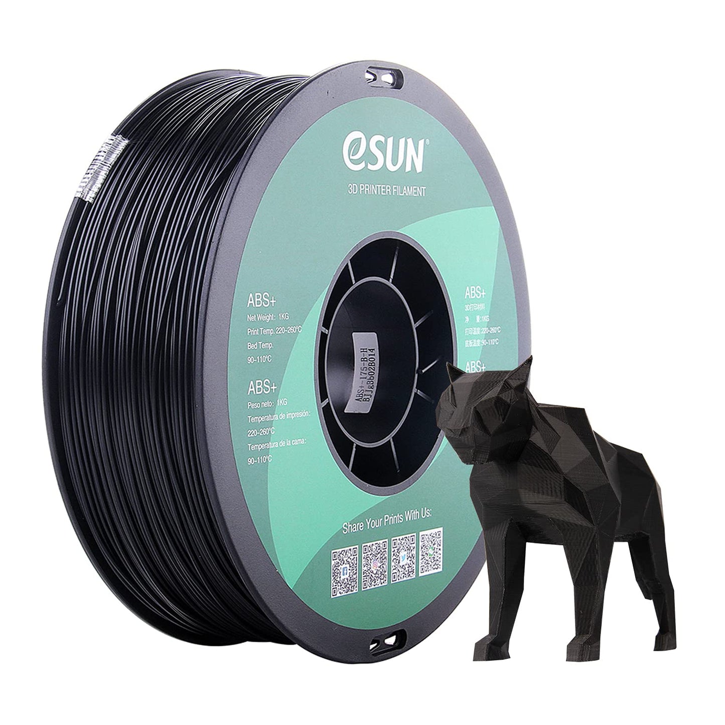 eSUN ABS+ Filament 1.75mm, Low Warping 3D Printer Filament ABS Plus, Dimensional Accuracy +/- 0.05mm, 1KG Spool (2.2 LBS) 3D Printing Filament for 3D Printers, Black ABS+ 1.75MM - 1KG C-Black