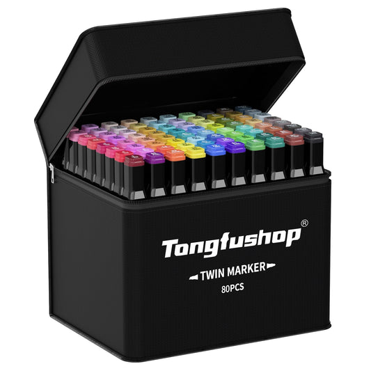 Tongfushop 60 Colored Marker Set, Colouring Pens, Markers, Art pens for Drawing, Sketching, Anime and Manga Colouring Books Adults, Double Tip Markers with Black Bag and Storage Base