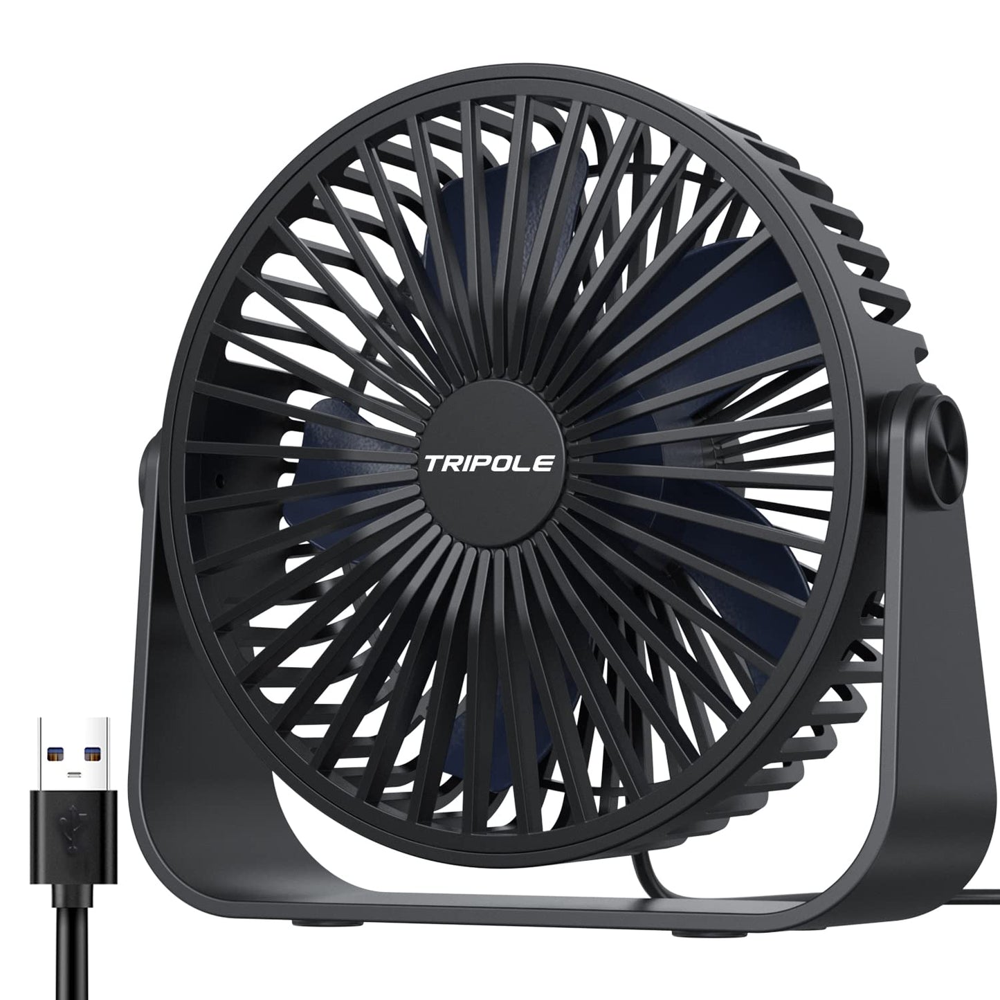 TriPole USB Desk Fan, 3 Speeds Adjustable Strong Wind Table Fan, 360° Rotation Mini Personal Fan, 5.5 Inches Portable Cooling Fan for Desktop Office Home Bedroom Car Outdoor Camping, Black