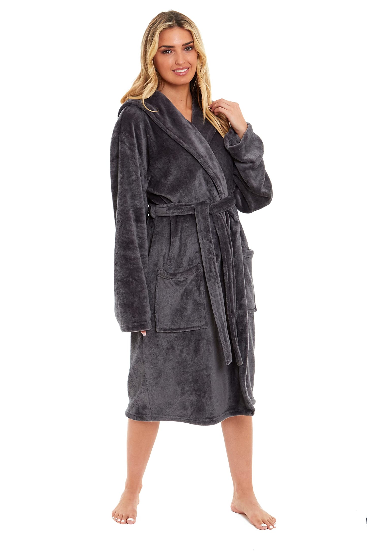 Daisy Dreamer Ladies Dressing Gown Soft Plush Bath Robe for Women Housecoat Loungewear Bathrobe Soft Shimmer Fleece Gowns Charcoal XL