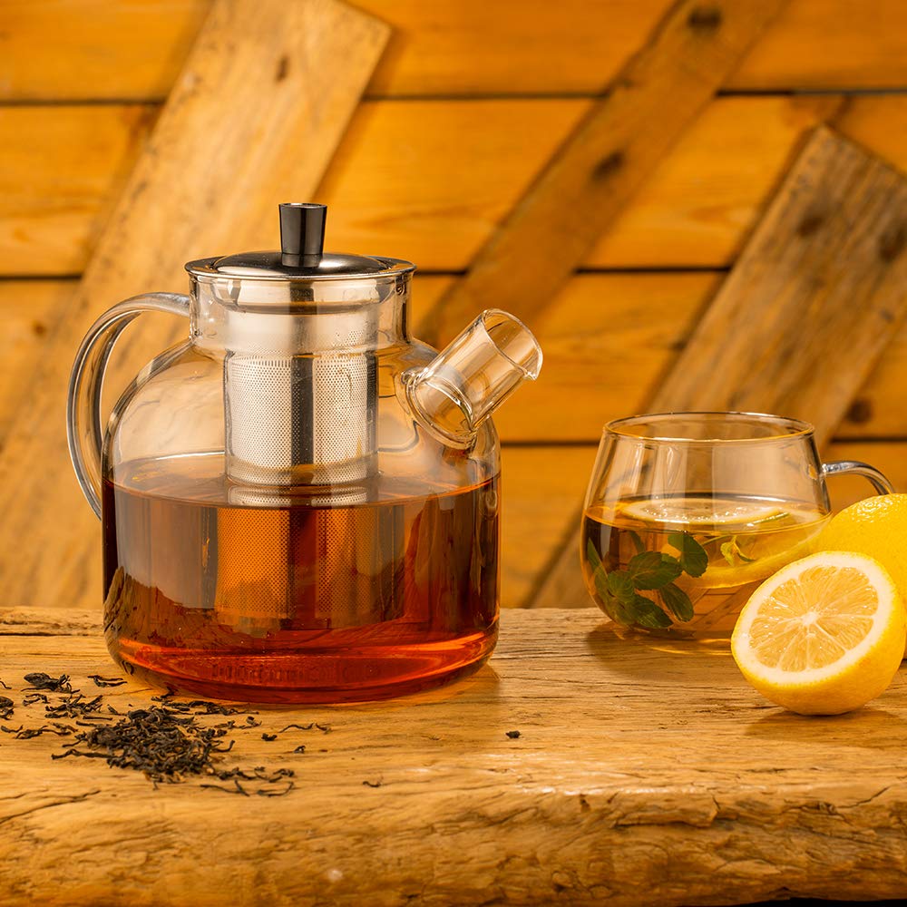 Ehugos Glass Teapot, 1500ml Stovetop Safe Tea Kettle with Infuser Borosilicate Glass Water Jug Clear Tea pot Maker for Loose Leaf Tea, Hot/Iced Water, Juice Beverage Style 1