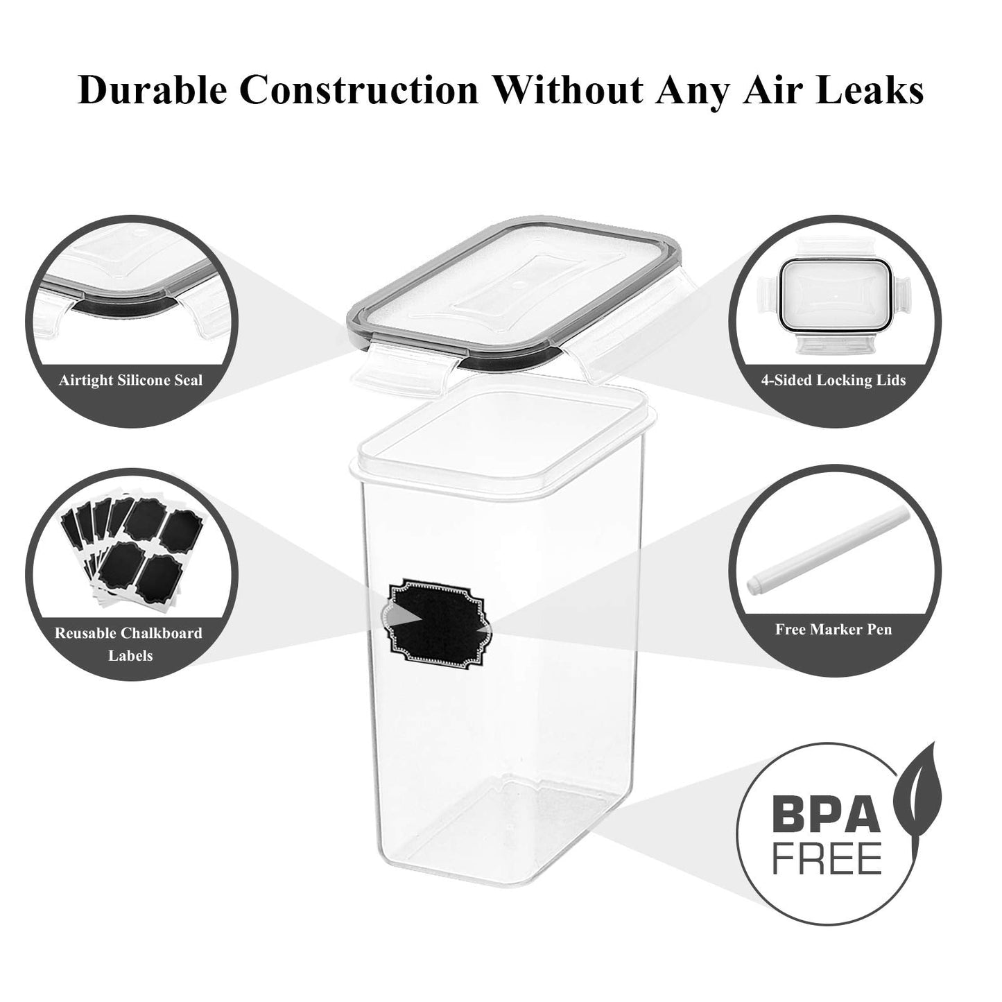 Wildone Airtight Food Storage Containers - BPA Free Cereal & Dry Food Storage Containers Set of 14 for Sugar, Flour, Snack, Baking Supplies, with 20 Chalkboard Labels & 1 Marker Black