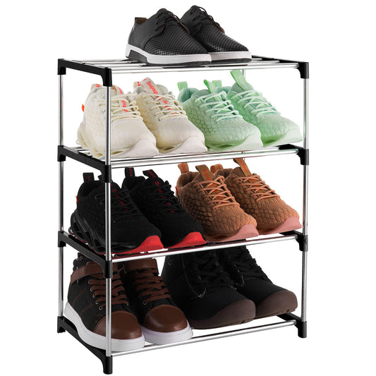 Xerhnan 4-Tier Stackable Small Shoe Rack, Lightweight Shoe Shelf Storage Organizer for Entryway, Hallway and Closet(Black) Black