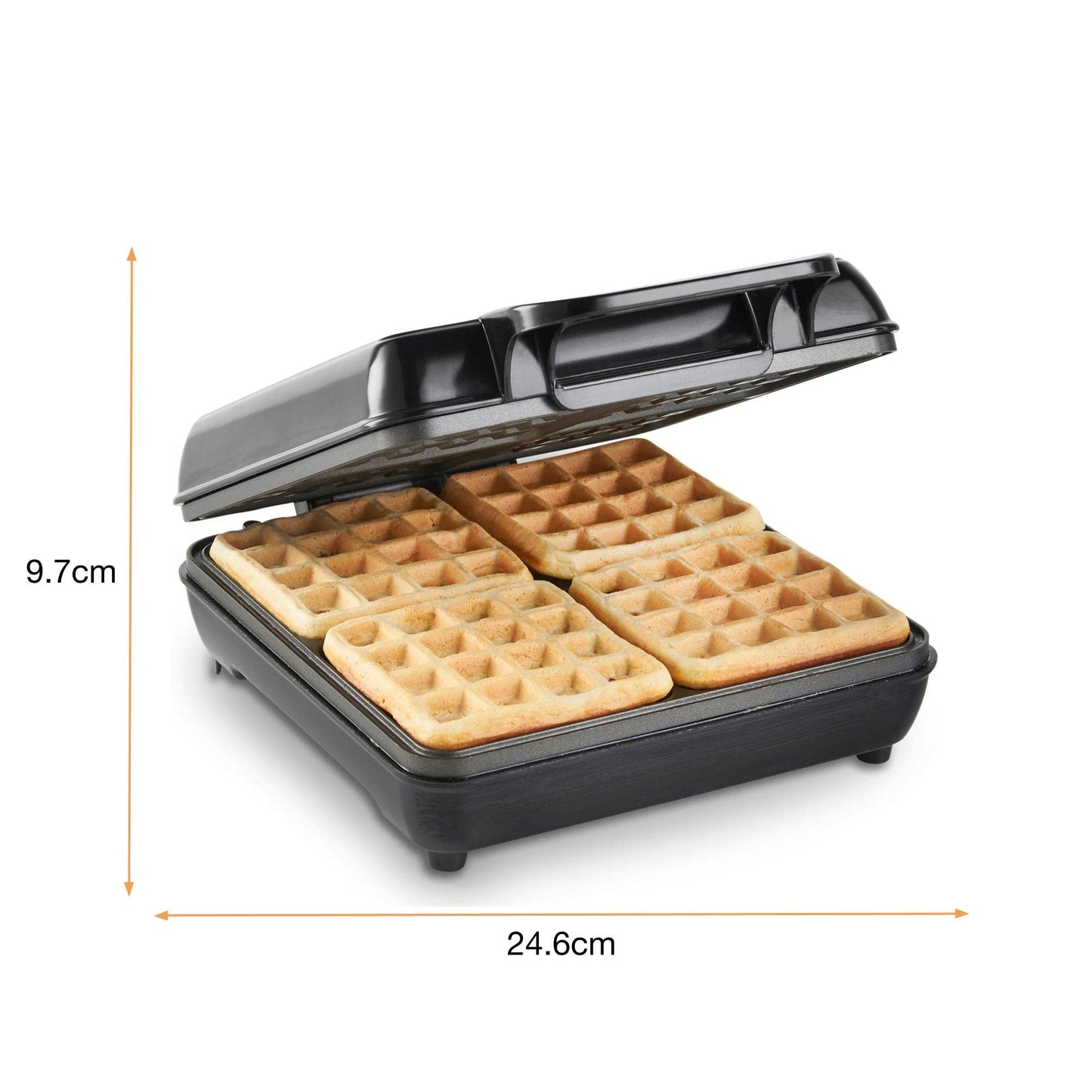 VonShef Waffle Maker Large – 4 Slice Waffle Iron with Non-Stick Plates, 1100W, Quad Belgian & American Waffle Machine, Cool Touch Handle – Silver