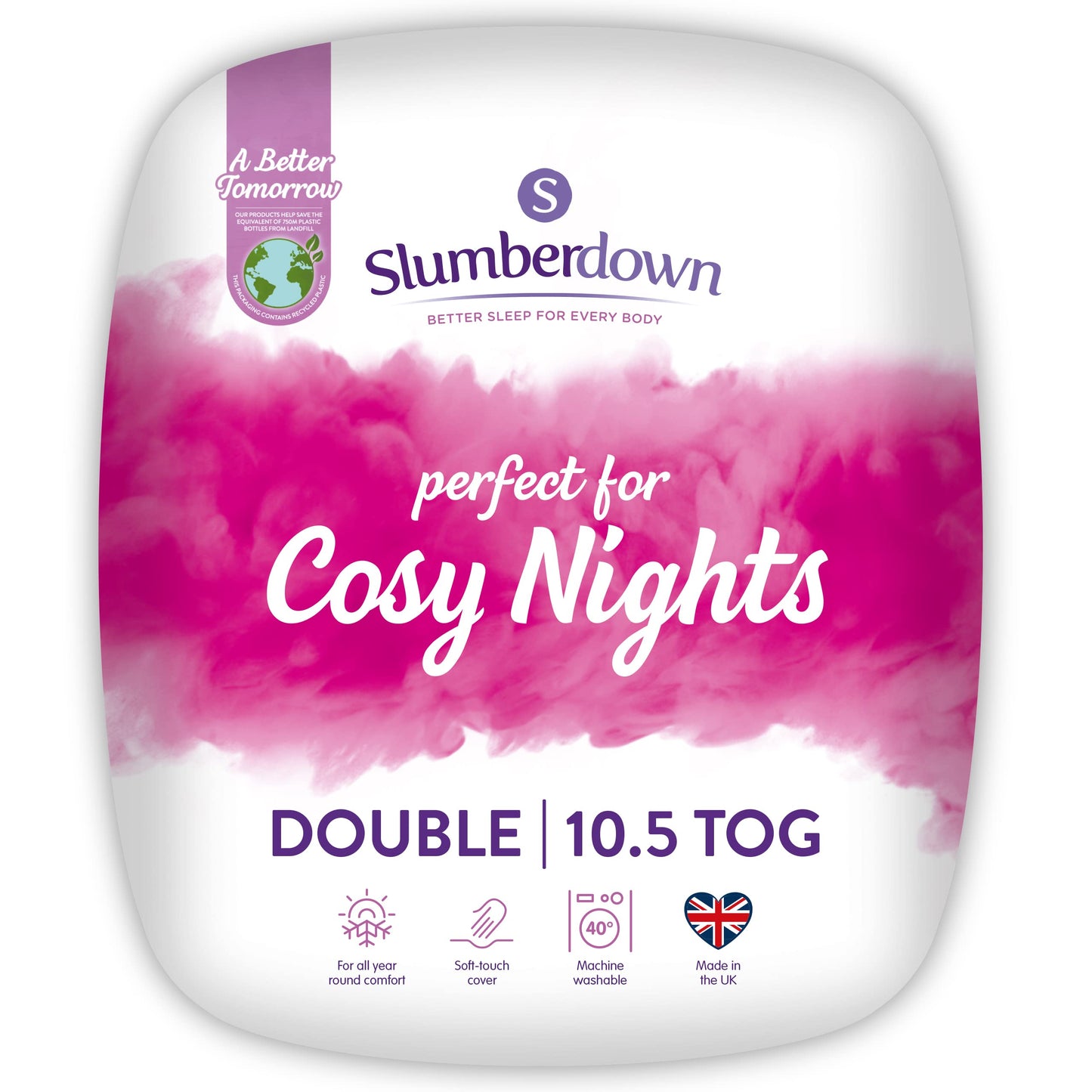 Slumberdown Cosy Nights Double Duvet - 10.5 Tog All Year Round Quilt Ideal for Summer & Winter - Comfortable, Soft Touch Cover, Hypoallergenic, Machine Washable, Size (200cm x 200cm) Double Bed