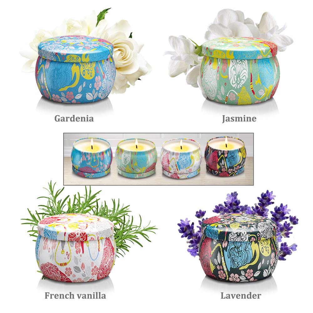 Scented Candles Gifts for Women, 4 Pack 5.65 oz Aromatherapy Candle Gifts for Her, Birthday Gift for Girlfriend,Soy Wax Candle Gift Set for Valentine's Day, Anniversary, Mother's Day Floral Pattern