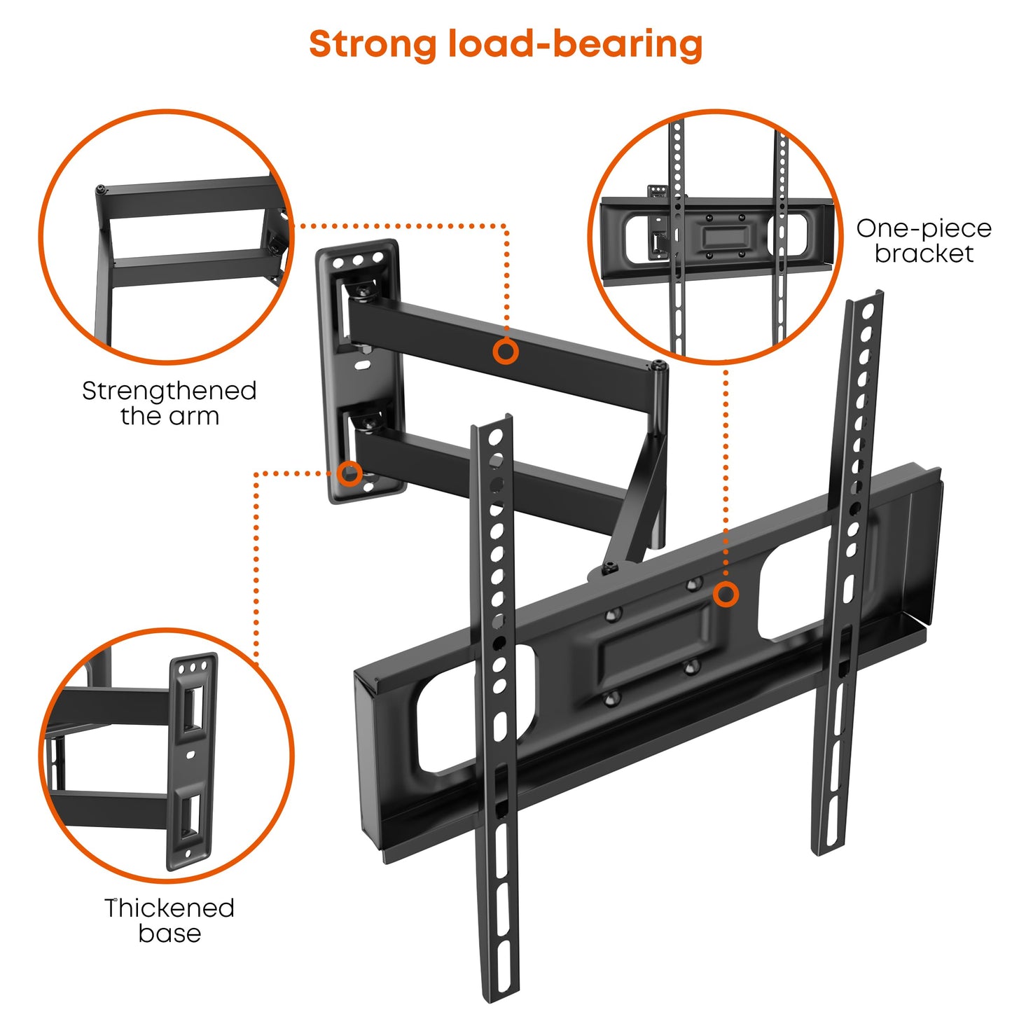 PUTORSEN TV Wall Bracket Mount Swivel and Tilt for Most 32-55 Inch LED, LCD, OLED and Plasma Flat Screen TVs up to VESA 400x400mm and 35 kg, Full Motion TV Bracket TWM29-443