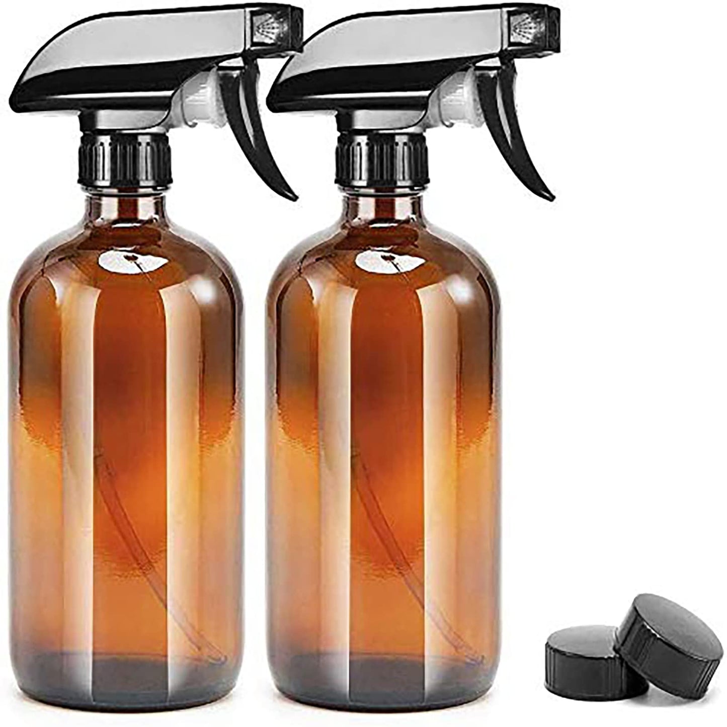 UMISKAM 2 Pcs Empty Glass Spray Bottles Refillable Container for Essential Oils,Cleaning- Durable Trigger Sprayer with Mist Stream Settings (2 * 500ML, Amber)