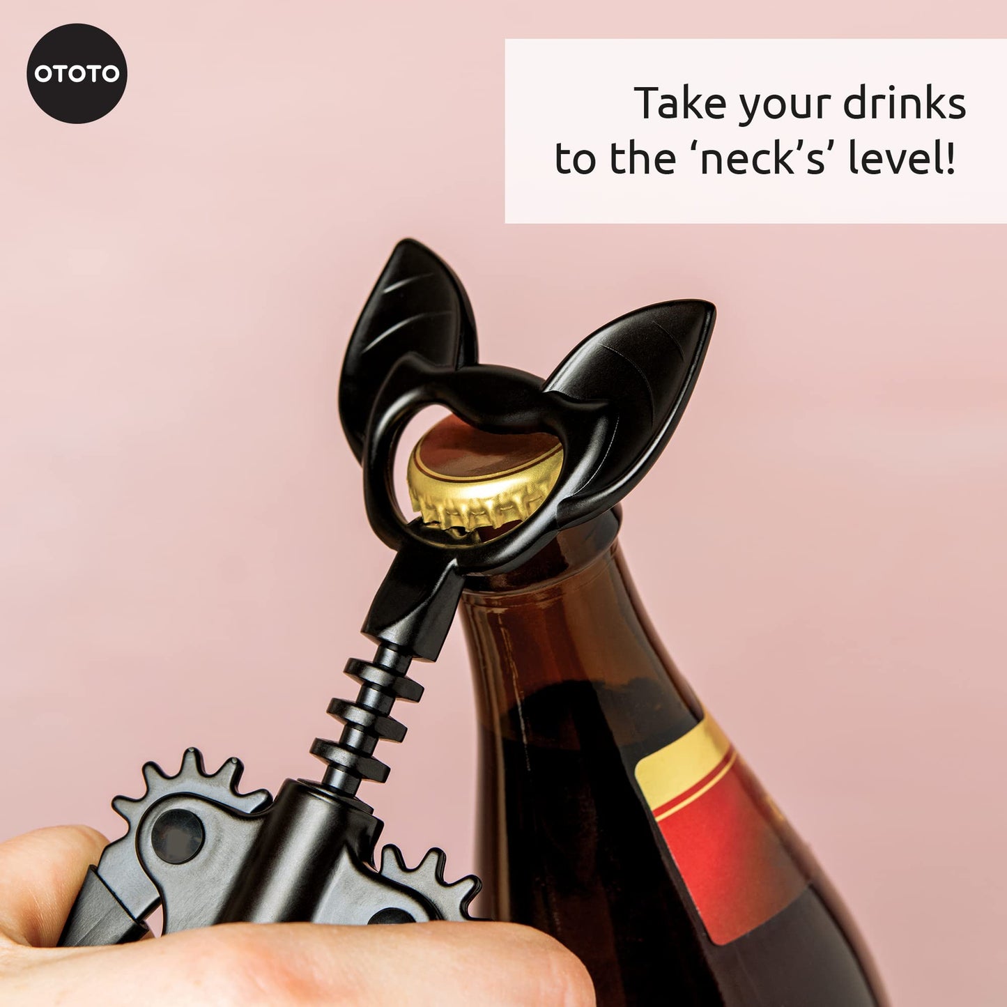 OTOTO Vino Spooky Bat Wine Opener - 2-in-1 Wine & Beer Opener, Corkscrew & Bottle Opener - Goth Accessories & Kitchen Gifts - Perfect Kitchen Accessories & Cool Gadgets