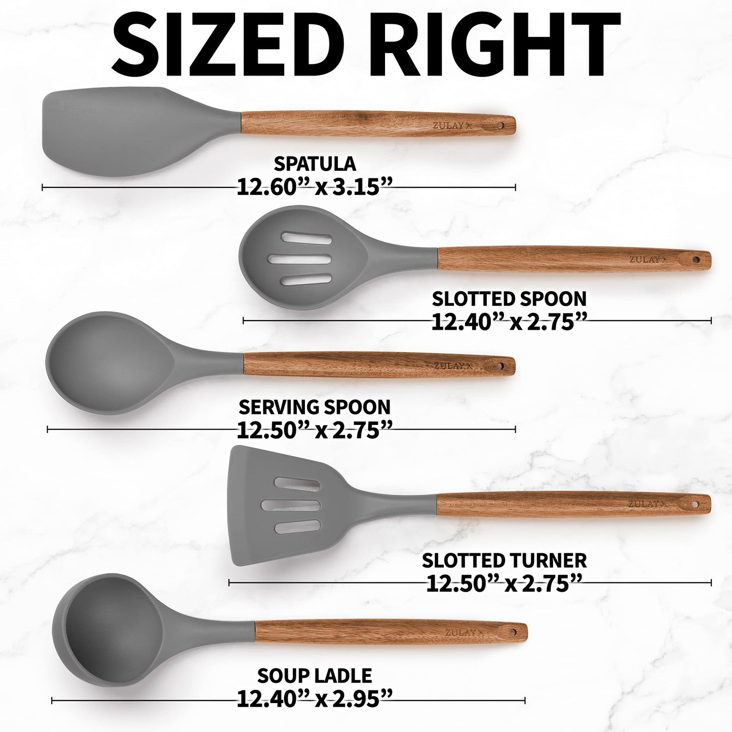 Premium 5 Piece Silicone Utensils Set with Authentic Acacia Hardwood Handles, All Purpose Silicone Spatulas Kitchen Set, Wood Cooking Utensils Set, Non-Stick Cookware by Zulay Kitchen Gray