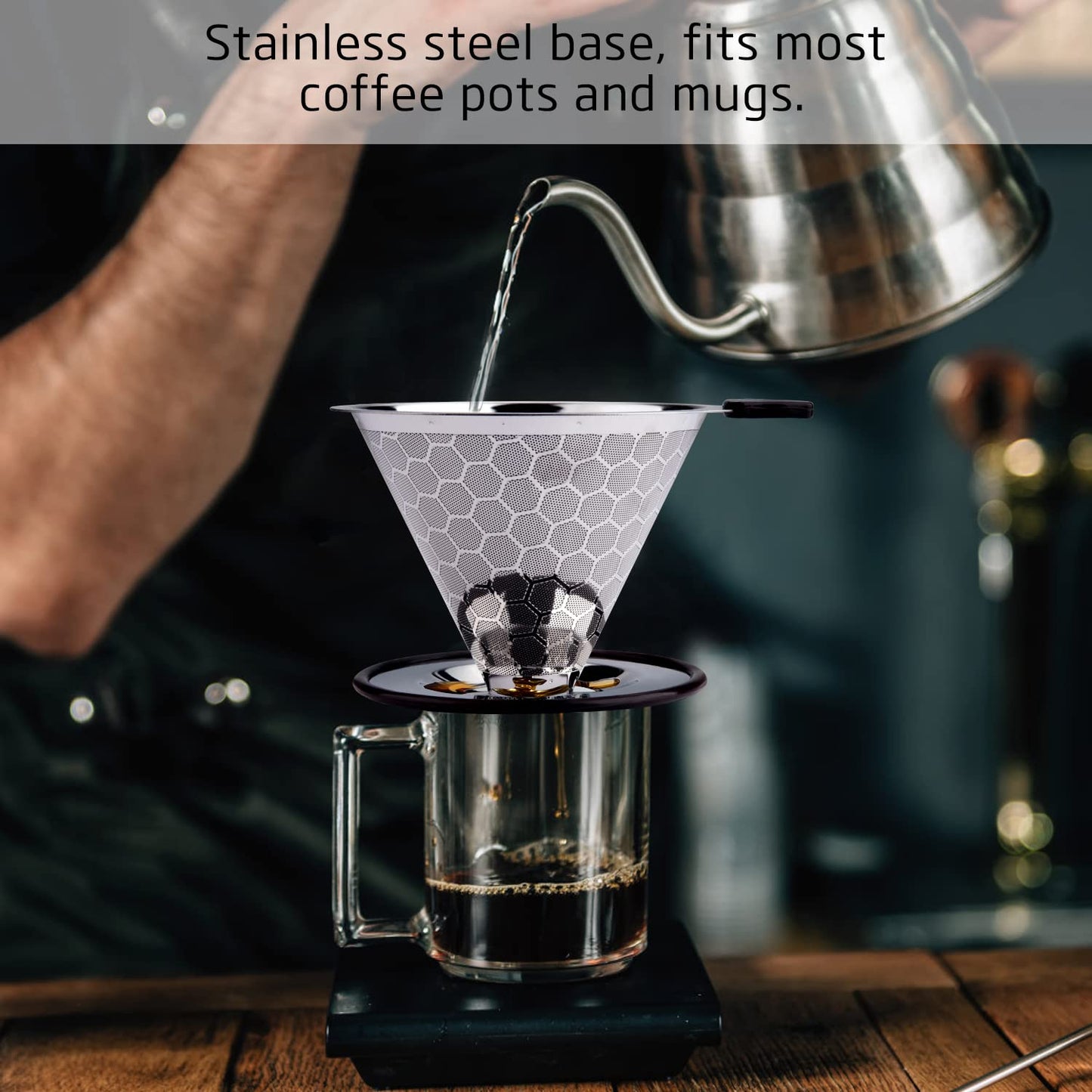 FOXAS Pour Over Coffee Filter Stainless Steel Reusable Coffee Dripper Paperless Drip Cup Coffee Maker Stainless Steel Coffee Filter