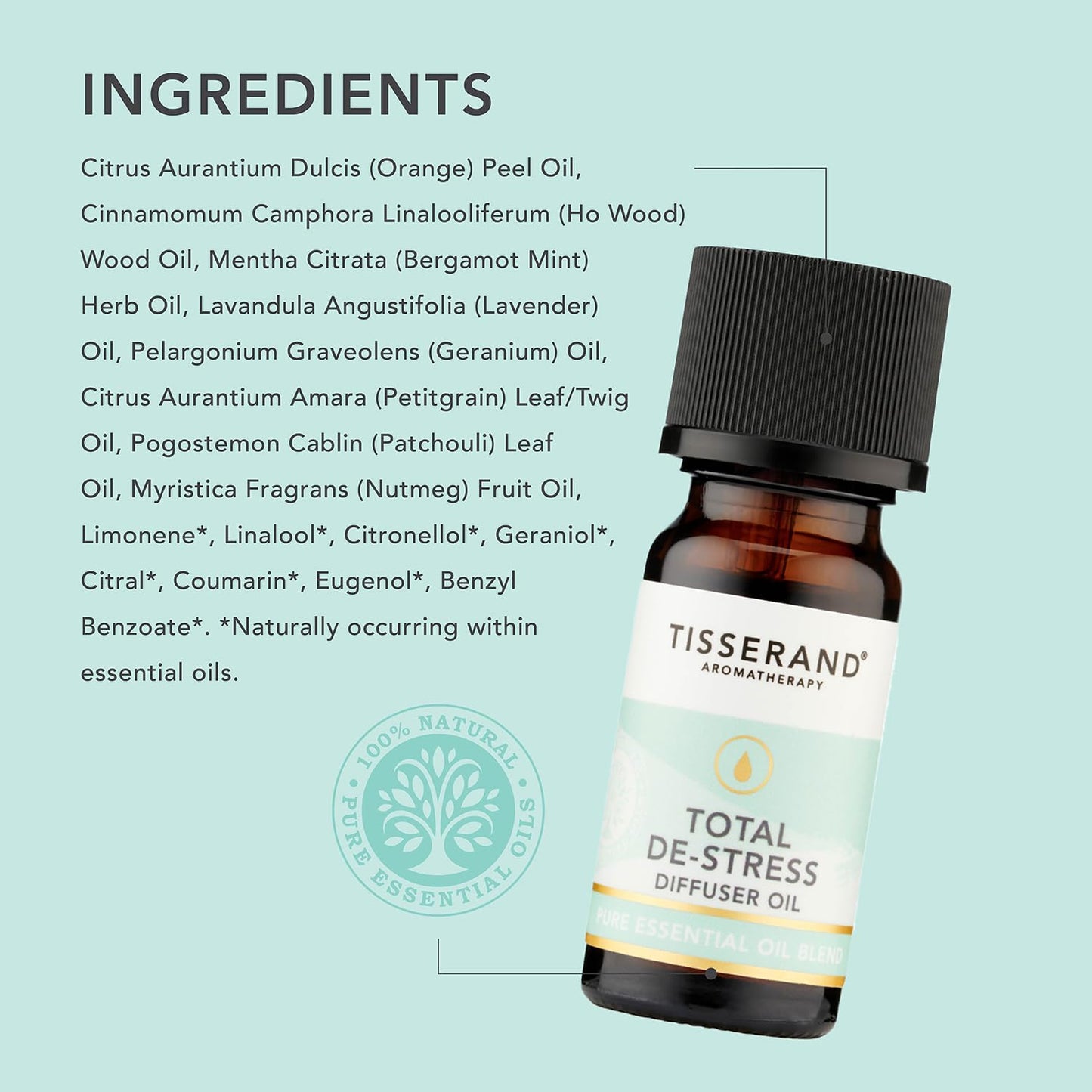 Tisserand Aromatherapy - Total De-Stress - Aromatherapy Diffuser Oil - with Geranium, Nutmeg and Orange - 100% Natural Pure Essential Oils - 9ml Total De-Stress Diffuser Oil