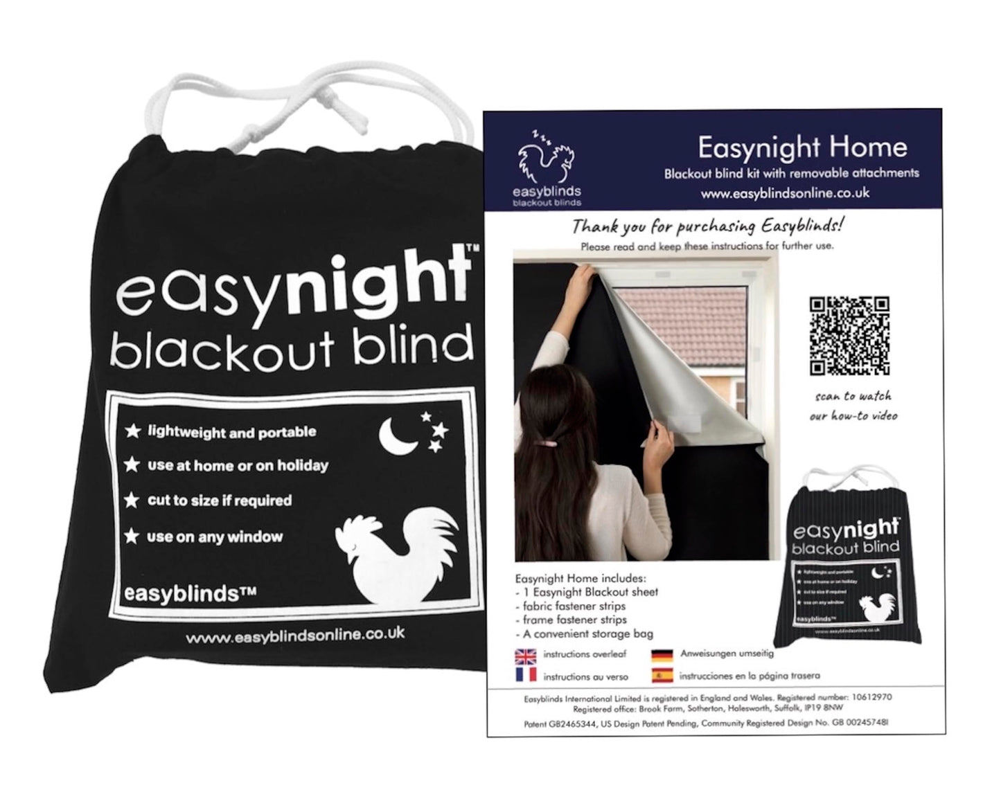 Easynight Blackout Blind, 100% Light Blocking Material, XL, Make Any Size And Shape Up To 230x145cm, No Drill, Easy To Use Temporary Or Permanent For Home, Office And Away XL 2.3m x 1.45m