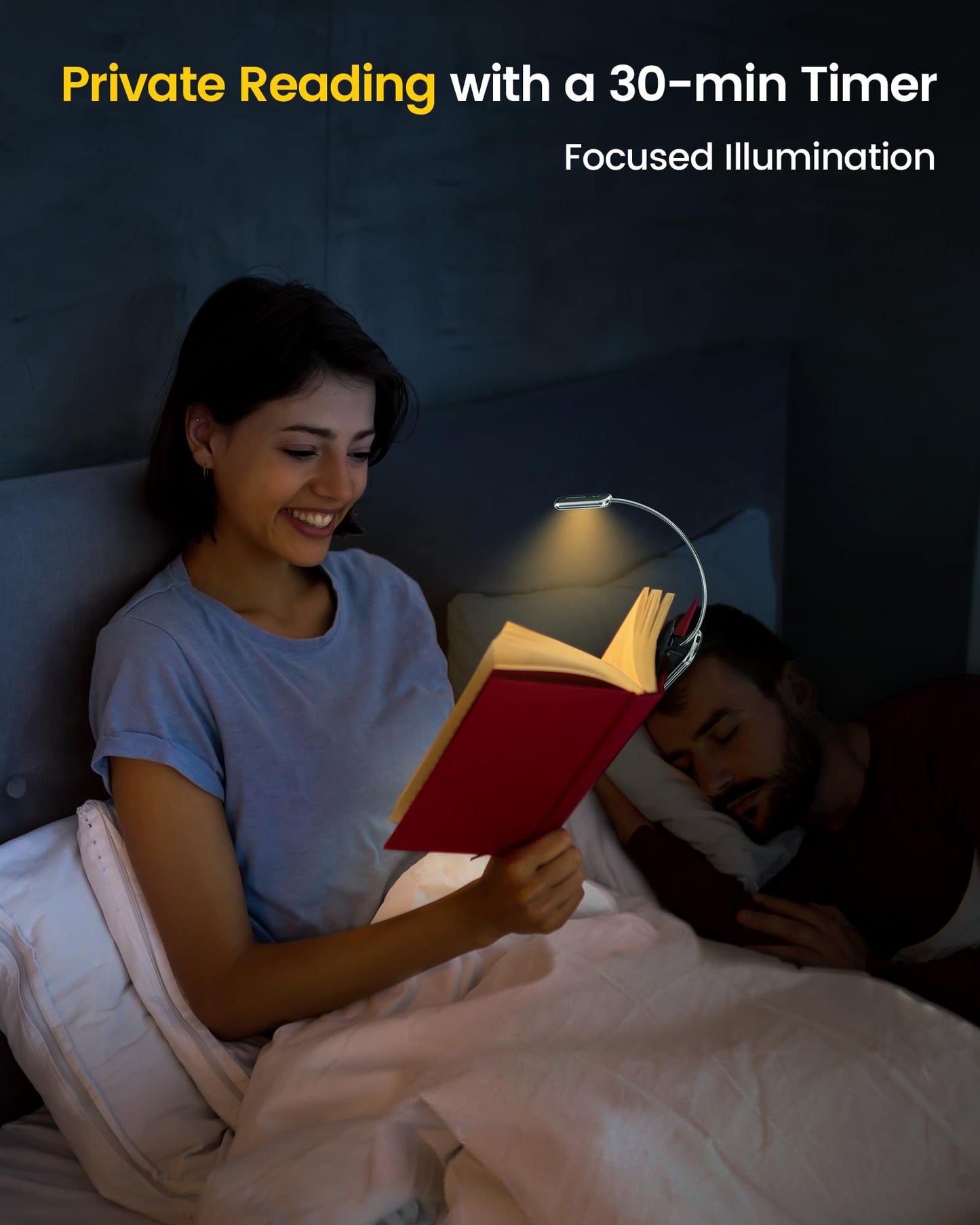 Glocusent Posh Premium Reading Light for Books in Bed with Timer, 16-LED Rechargeable Book Light Runs 160hrs, 1800K Eyecaring Clip on Reading Light, 3 Colors & 5 Brightness Levels, Perfect for Readers Black