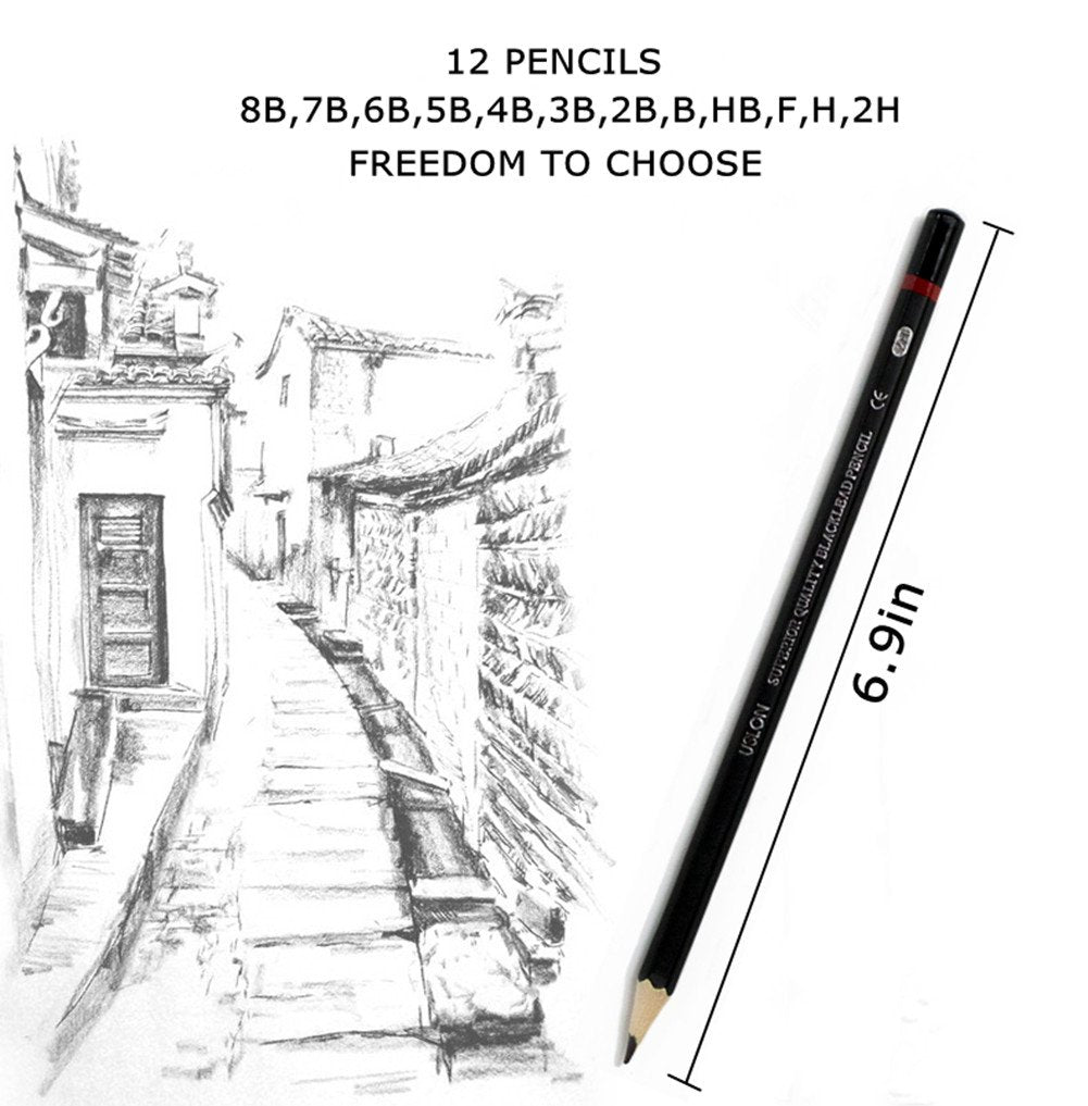 YSLON Professional Sketch and Drawing pencils set,Art Pencil(8B-2H). (12-Count) 12