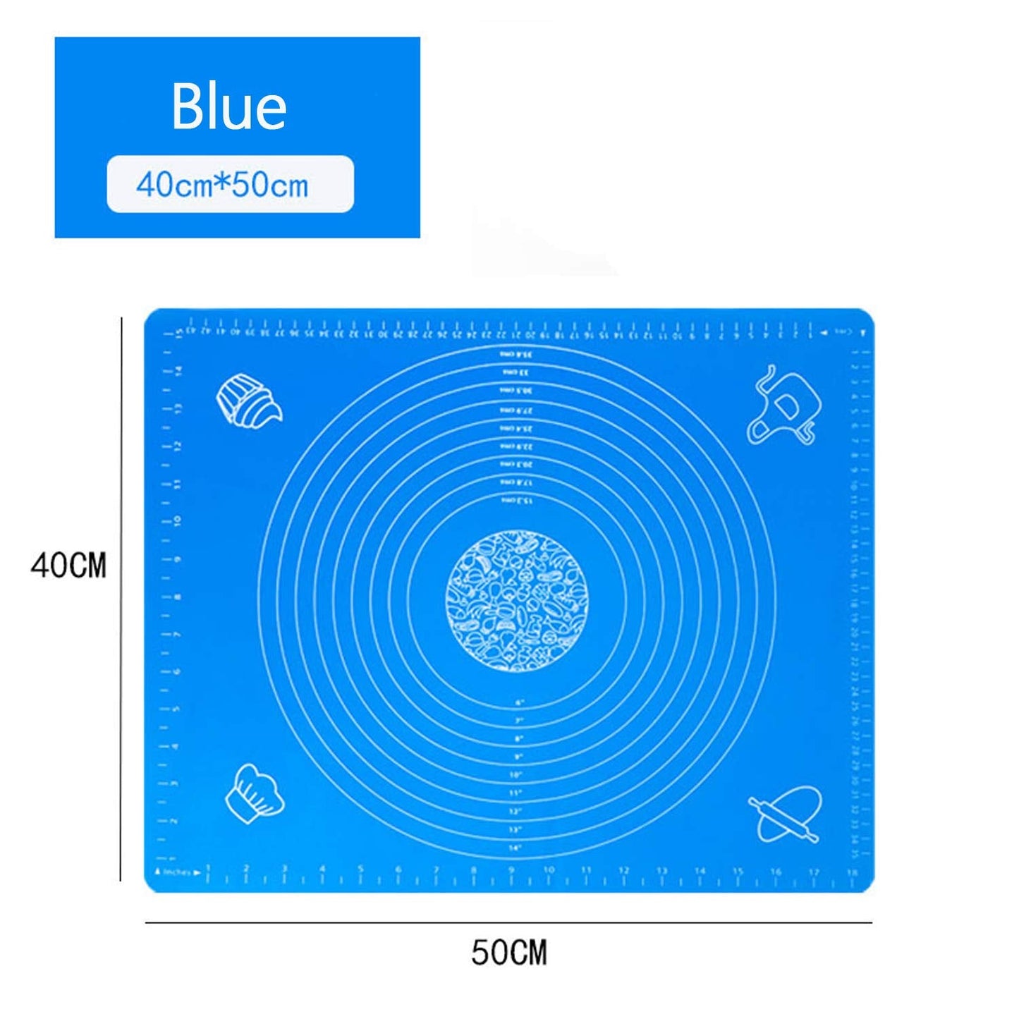 19.7''x15.8'' Non-Stick and No-Slip Silicone Baking Pastry Mat 50x40cm Fondant Mat Dough Rolling Mat with Measurement BPA Free (Blue) Blue 50x40