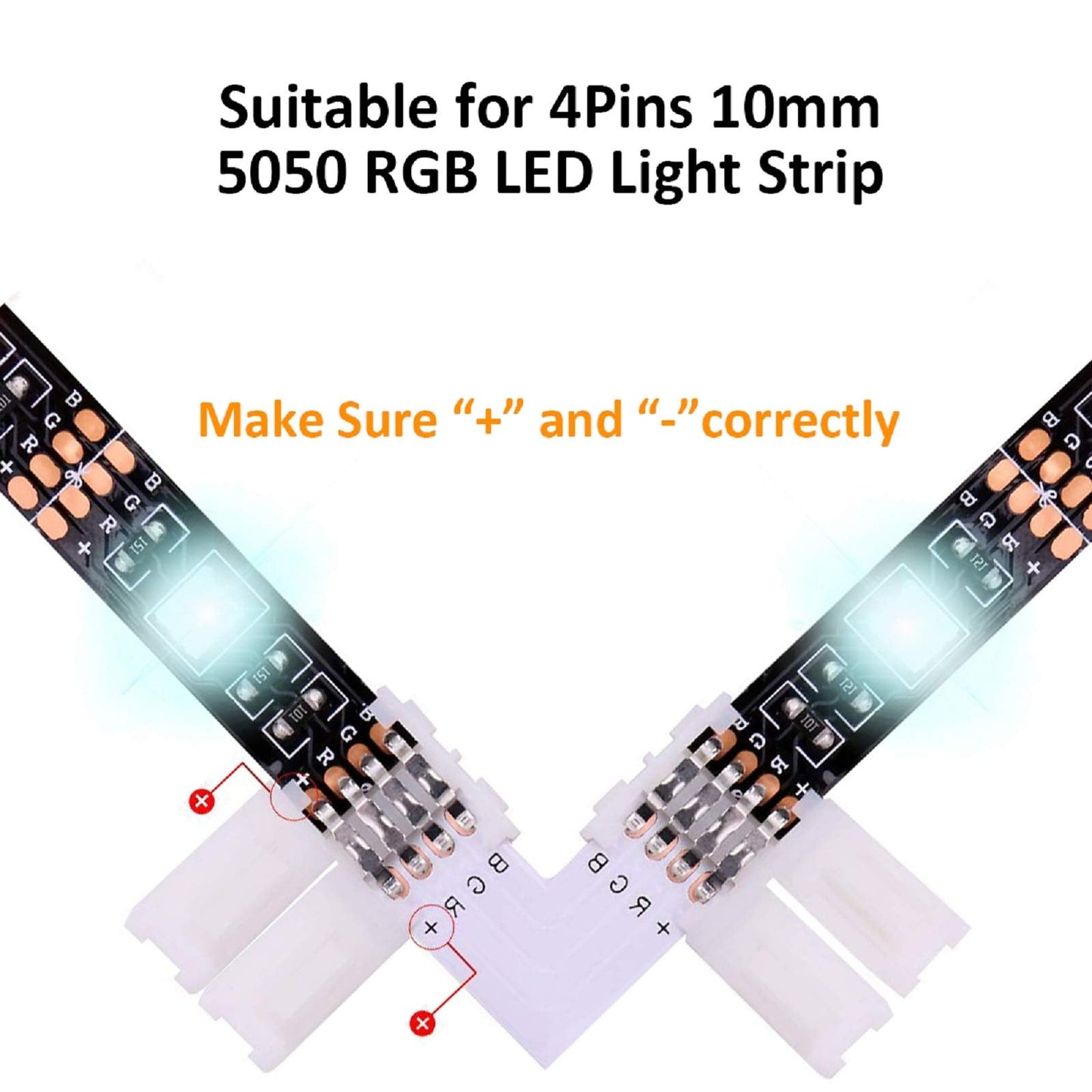 REDTRON LED Light Connector Kit, 10mm RGB LED Connector Includes 10x L Shape Connectors,2M LED Strip Light Extension Cable,4X Strip to Strip Jumpers,5X 4 Pin Male Connectors LT071,35Pcs Connectors Set