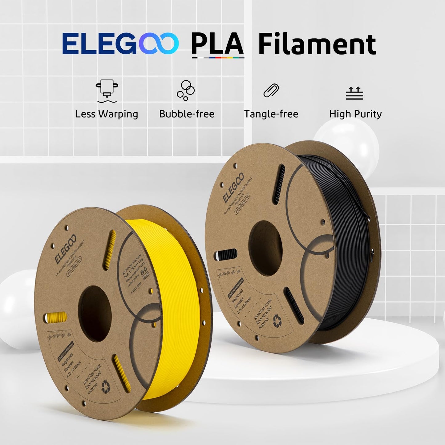 ELEGOO PLA Filament 1.75mm Black 1KG, 3D Filament Dimensional Accuracy +/- 0.02mm, 1kg Cardboard Spool(2.2lbs) 3D Printing Filament Fits for Most FDM 3D Printers 1kg Black