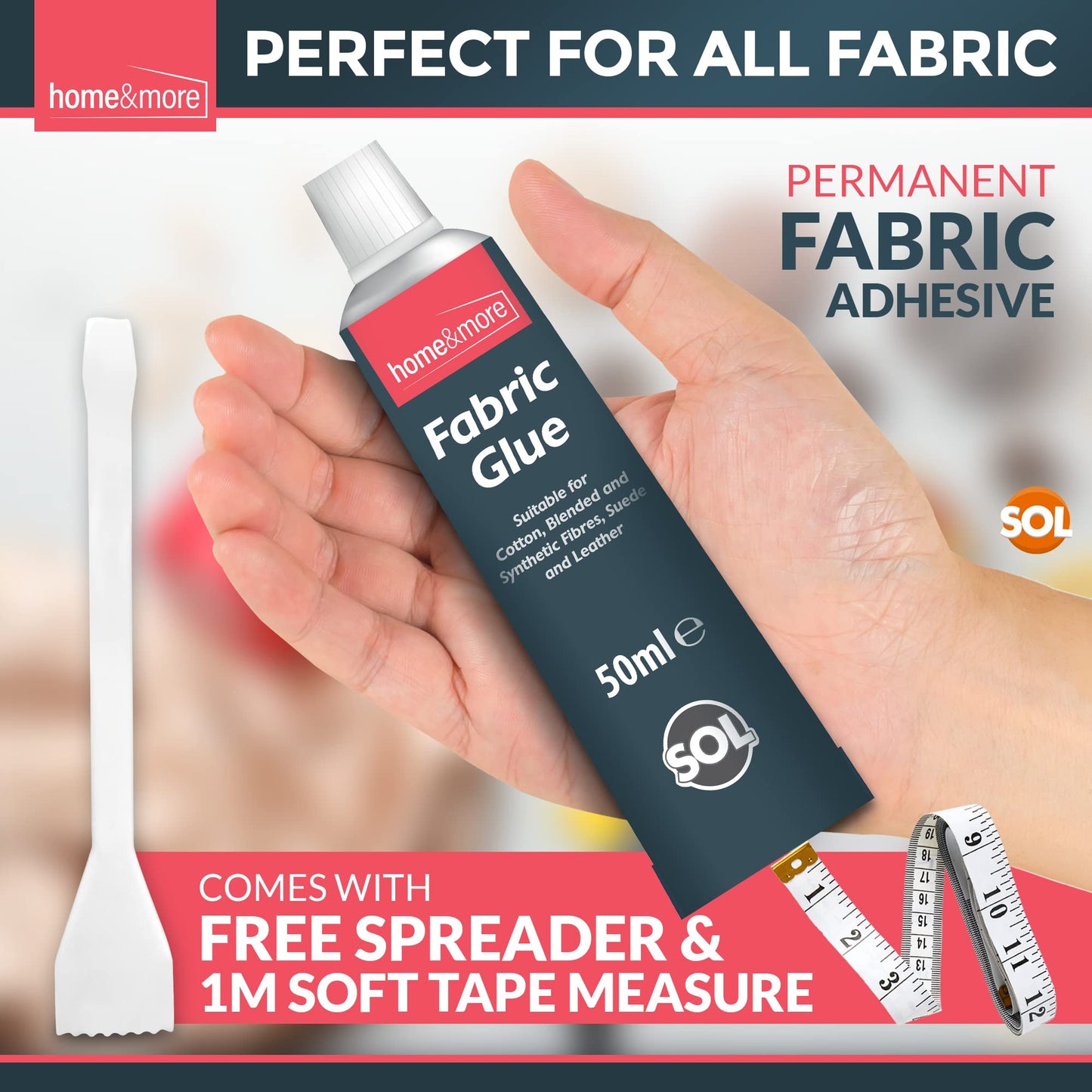 2pk Fabric Glue for Clothes | Includes 2 Fabric Glue Strong, Spreader & 150cm Tape Measure | Extra Strong 50ml Fabric Glue for Crafts, Upholstery, Material, Textile, Felt and Badges