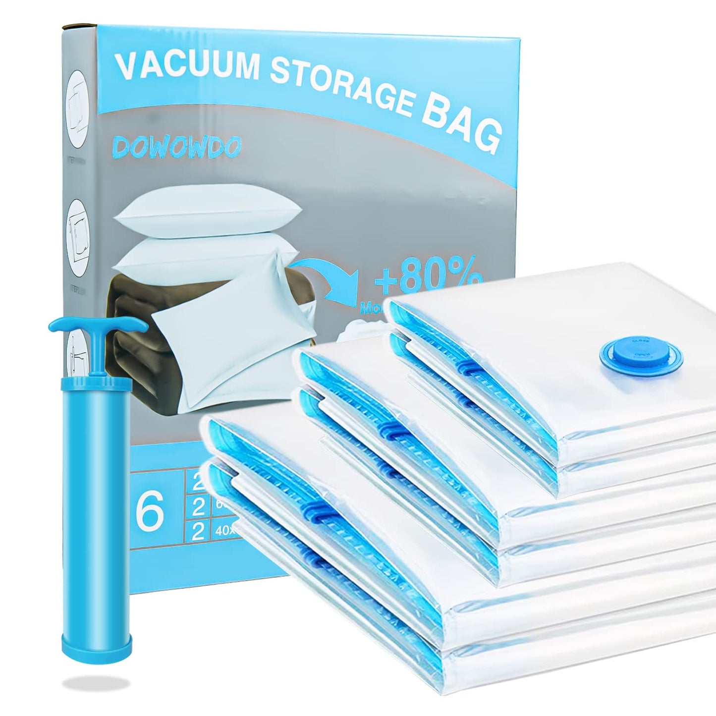 Vacuum Clothes Storage Bags with Zip and Pump, Large Storage Bags for Duvet, Pillows, Bedding, Quilts, Sweater, Suitcases (2Jumbo+2Large+2Medium+Hand Pump)