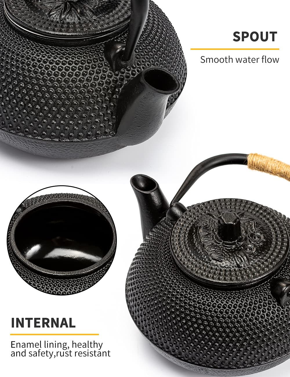 SUSTEAS Teapot Japanese Tetsubin Cast Iron Tea Kettle with Stainless Steel Infuser Black 900ml