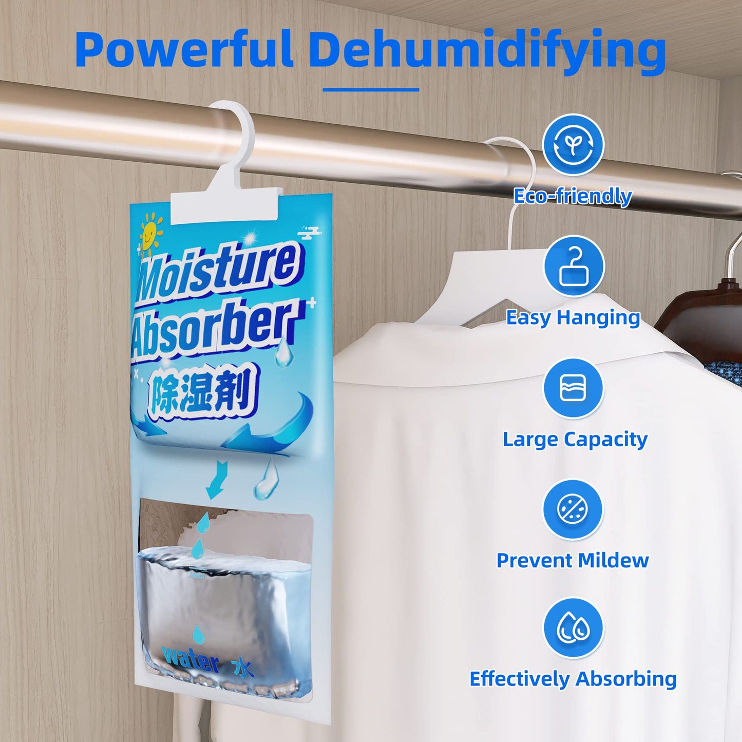 CONOPU 10 Packs x 248 g (2.5 kg) Hanging Dehumidifier Bags, Disposable, Moisture Absorber for Wardrobe, Cupboards, Bedrooms, Washrooms, Eliminate Unpleasant Odors, 500ml