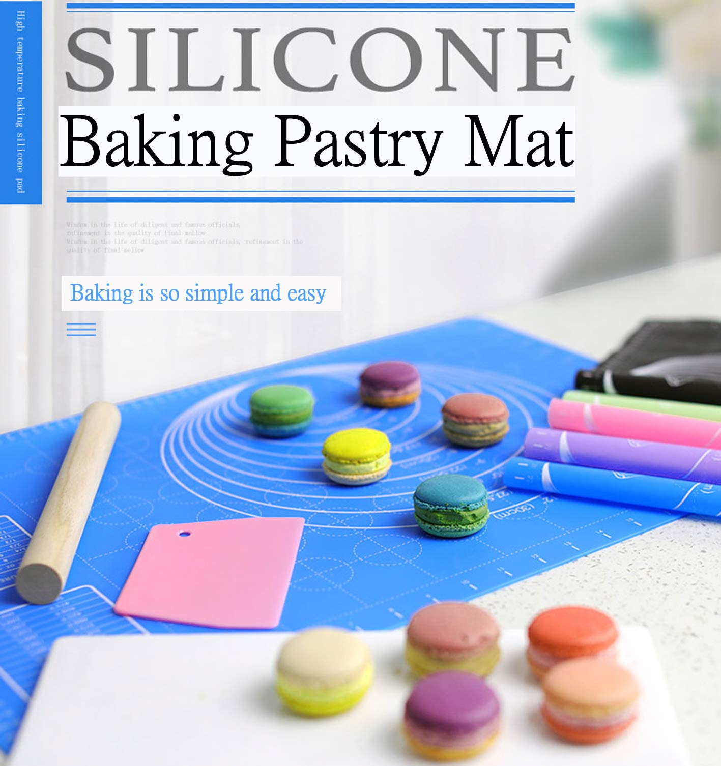 19.7''x15.8'' Non-Stick and No-Slip Silicone Baking Pastry Mat 50x40cm Fondant Mat Dough Rolling Mat with Measurement BPA Free (Blue) Blue 50x40