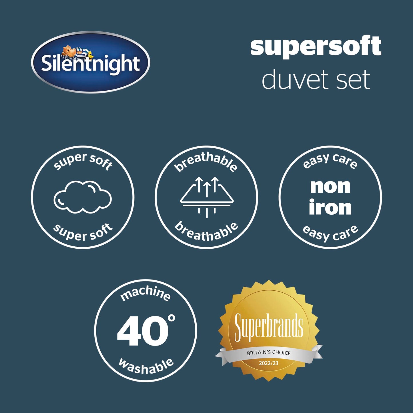 Silentnight Supersoft Collection Charcoal Duvet Cover Set. Supersoft Snuggly Easy Care Duvet Cover Quilt Bedding Set - Double (200cm x 200cm) + 2 Matching Pillowcase