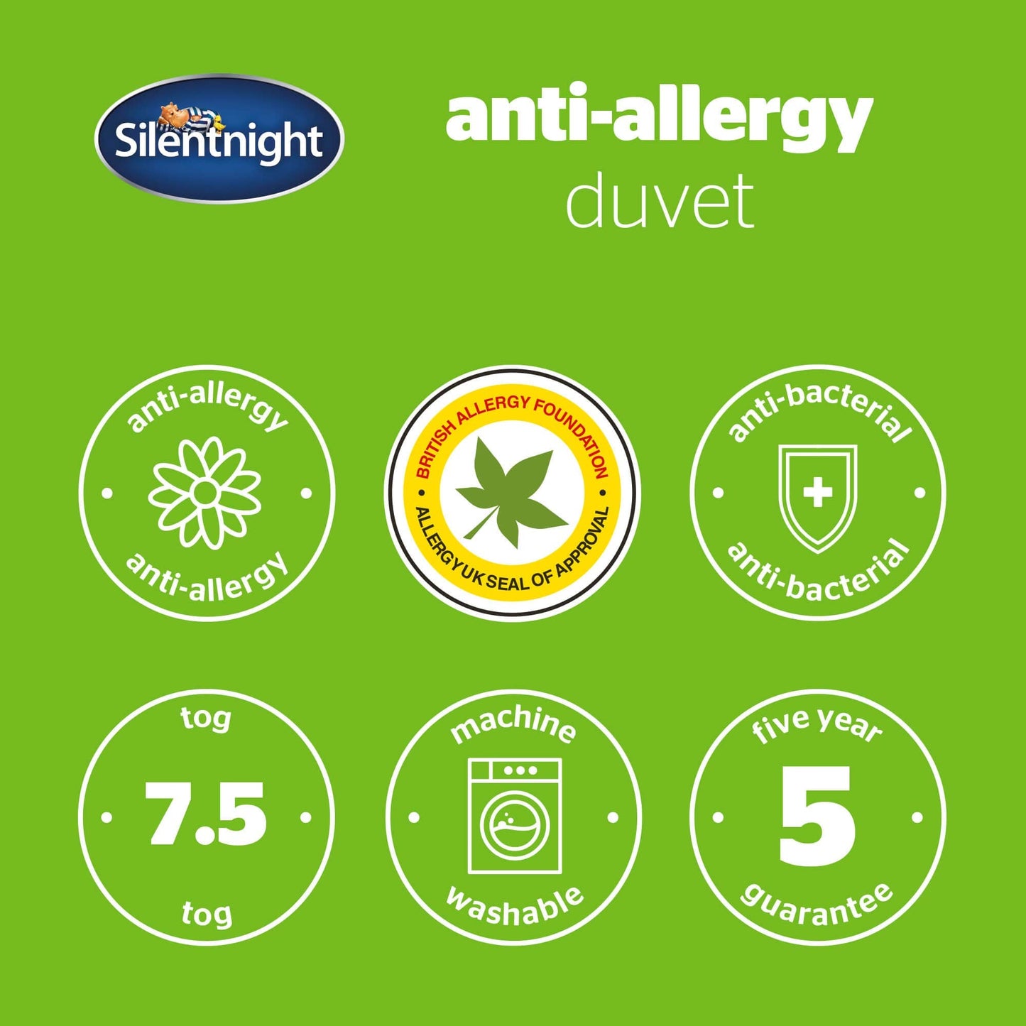 Silentnight Anti Allergy King-Size Duvet 7.5 Tog - All Year Round Quilt Duvet Anti-Bacterial and Machine Washable - King-Size Bed