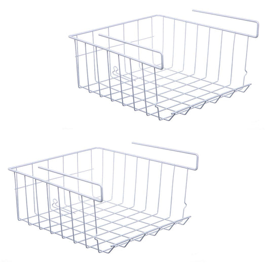 ASTOTSELL Under Shelf Storage Basket, 2-Pack Under Shelf Hanging Metal Wire Storage Basket Organizer for Kitchen, Office, Pantry, Bathroom, Cabinet, White