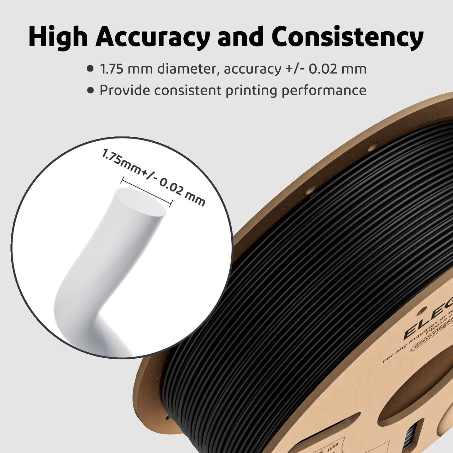 ELEGOO PLA Filament 1.75mm Black 1KG, 3D Filament Dimensional Accuracy +/- 0.02mm, 1kg Cardboard Spool(2.2lbs) 3D Printing Filament Fits for Most FDM 3D Printers 1kg Black