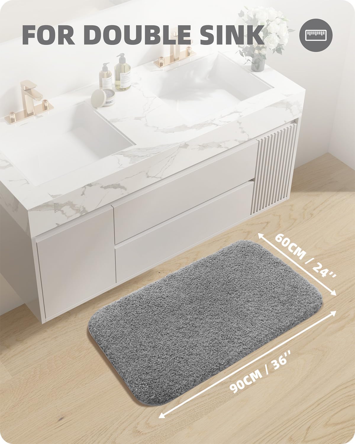 COLOR&GEOMETRY Bath Mat 60 x 90 Cm, Bathroom Mat Absorbent, Non Slip, Soft, Fluffy, Microfiber, Machine Washable Bath Mat, Thick Bath Rug Shower Bath Mat Bathroom Rug for Bathroom, Tub (Light Grey) 60x90cm Light Grey