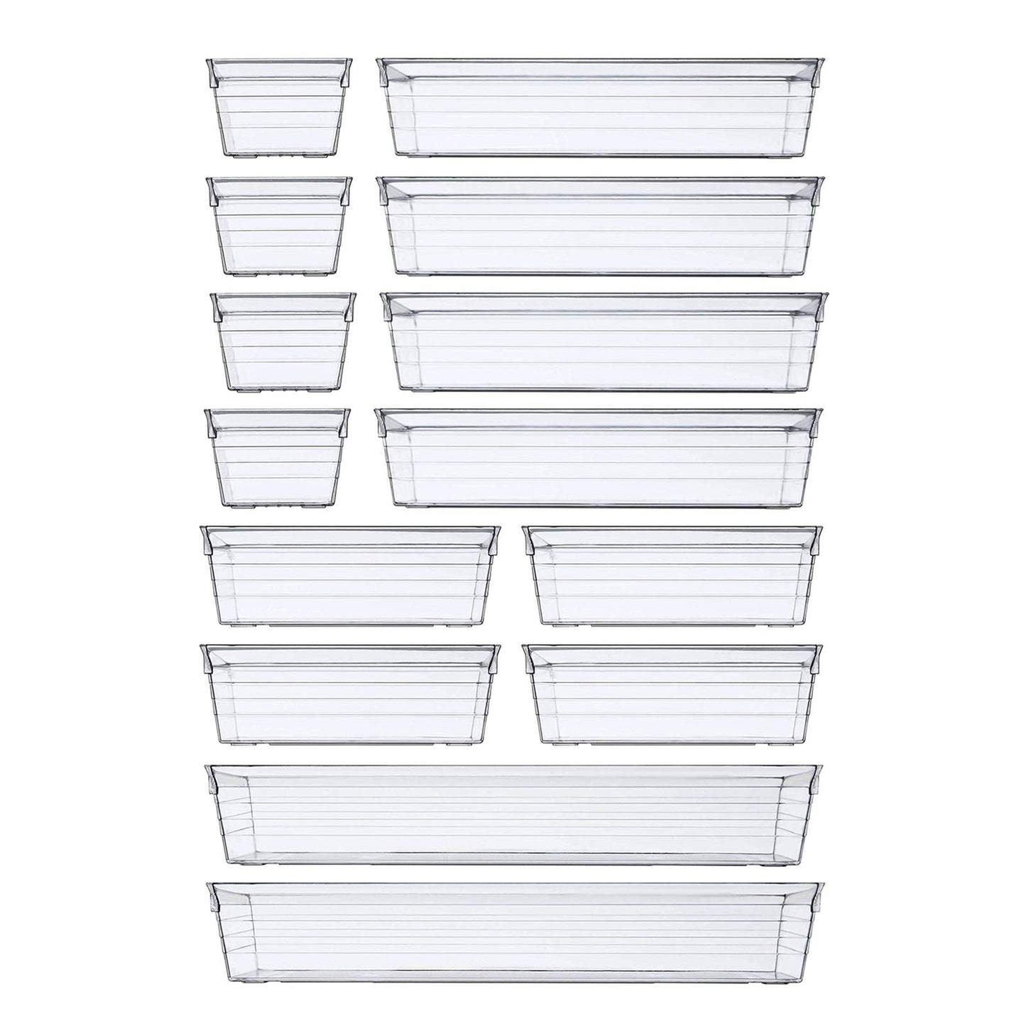 DCA 14 PCS Clear Plastic Drawer Organisers Tray for Makeup, Kitchen Utensils, Jewelries and Gadgets 14PC