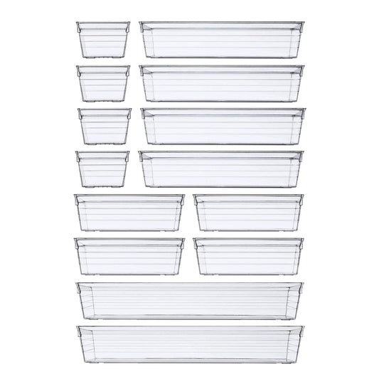 DCA 14 PCS Clear Plastic Drawer Organisers Tray for Makeup, Kitchen Utensils, Jewelries and Gadgets 14PC